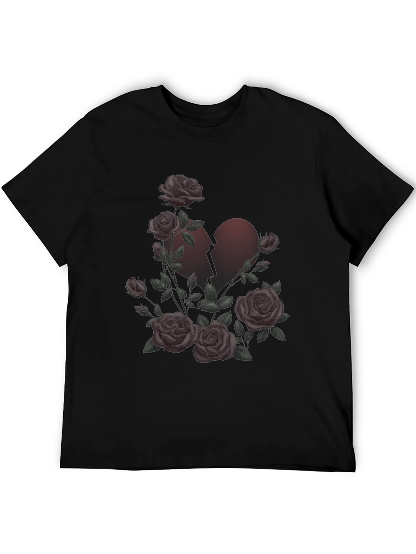Rose Broken Heart Graphic Black T-Shirt