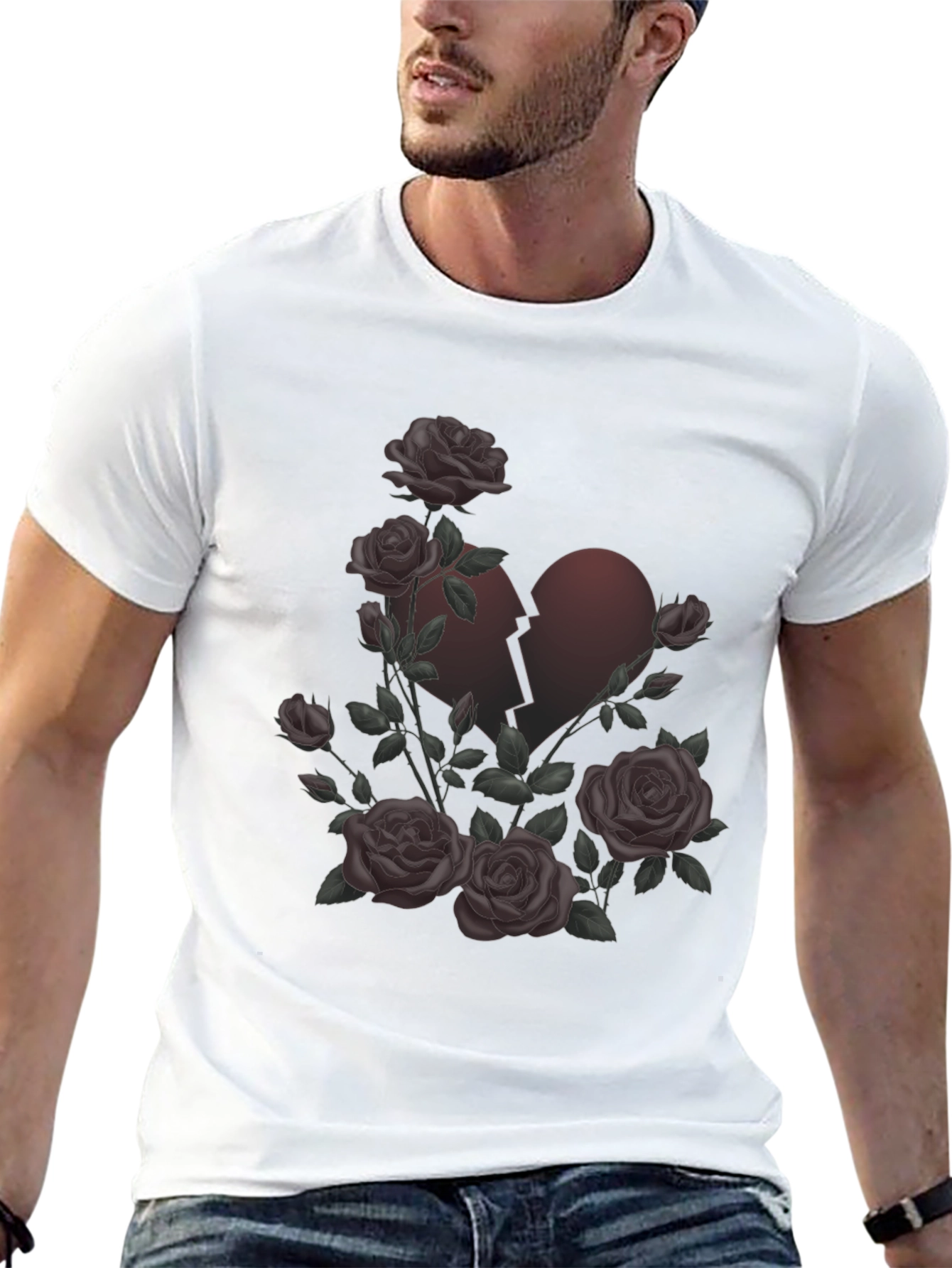 Rose Broken Heart Graphic Black T-Shirt