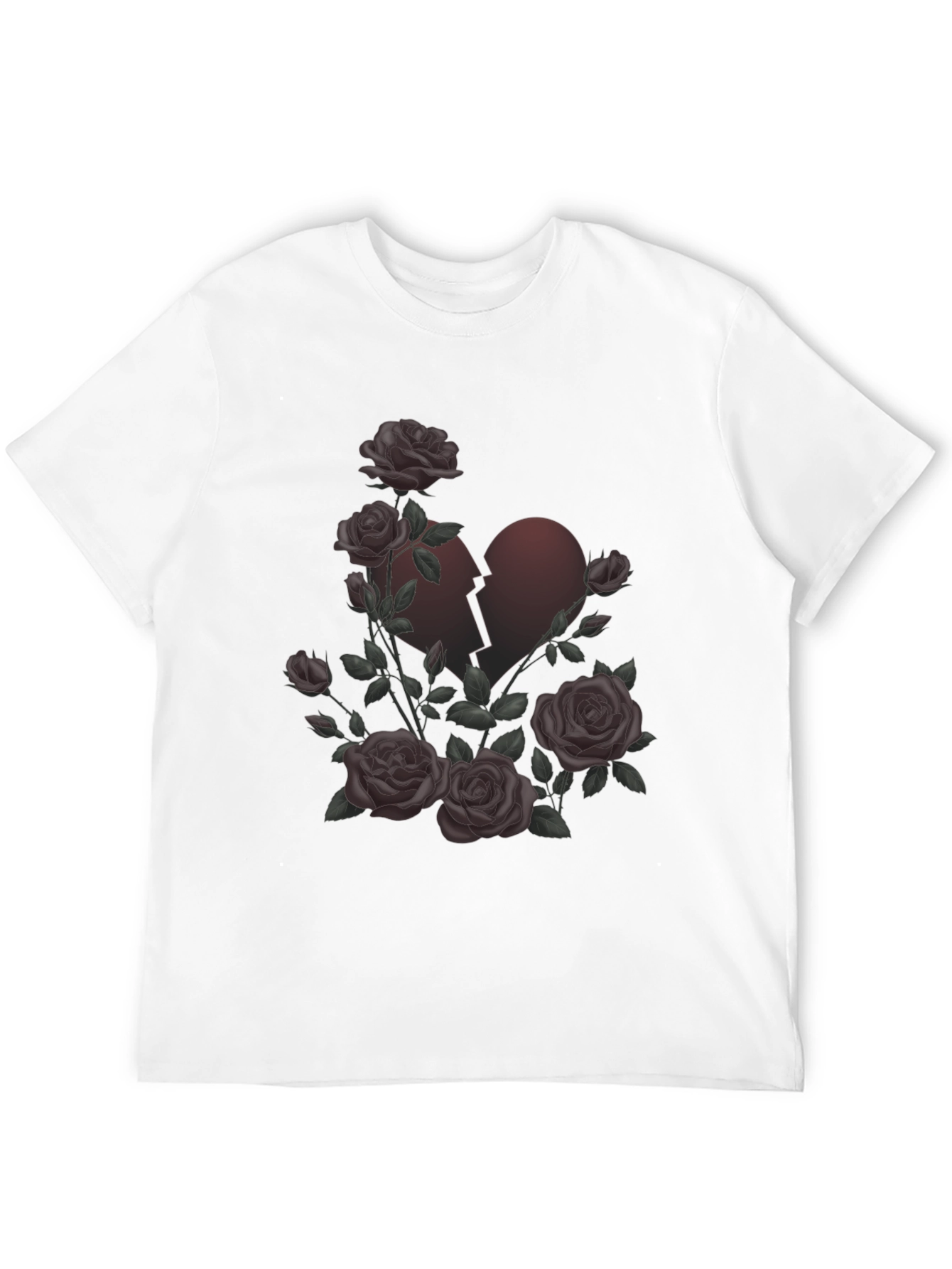 Rose Broken Heart Graphic Black T-Shirt