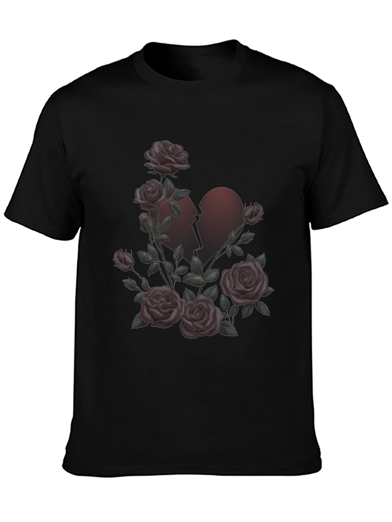 Rose Broken Heart Graphic Black T-Shirt
