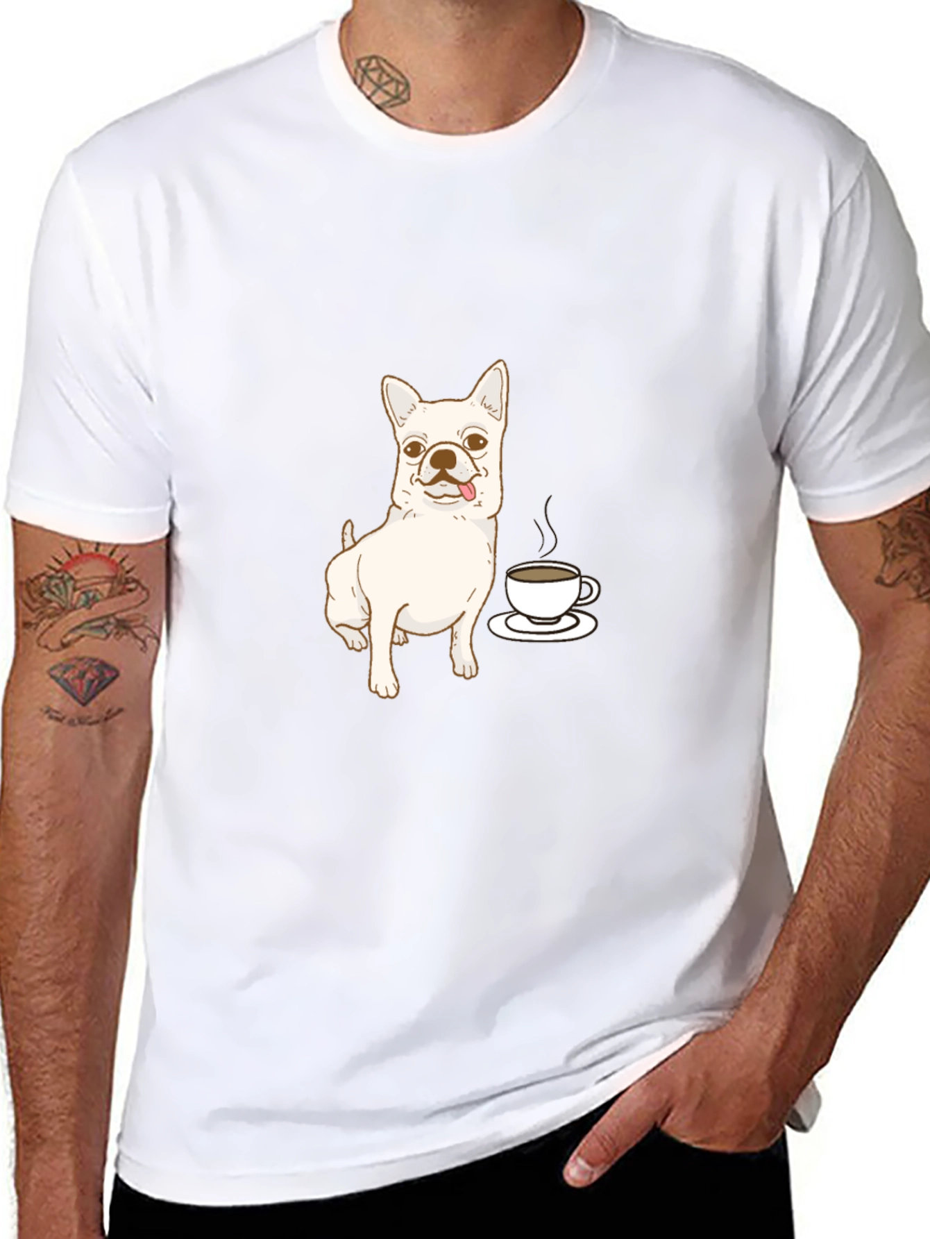 Cute Dog & Coffee Black T-Shirt