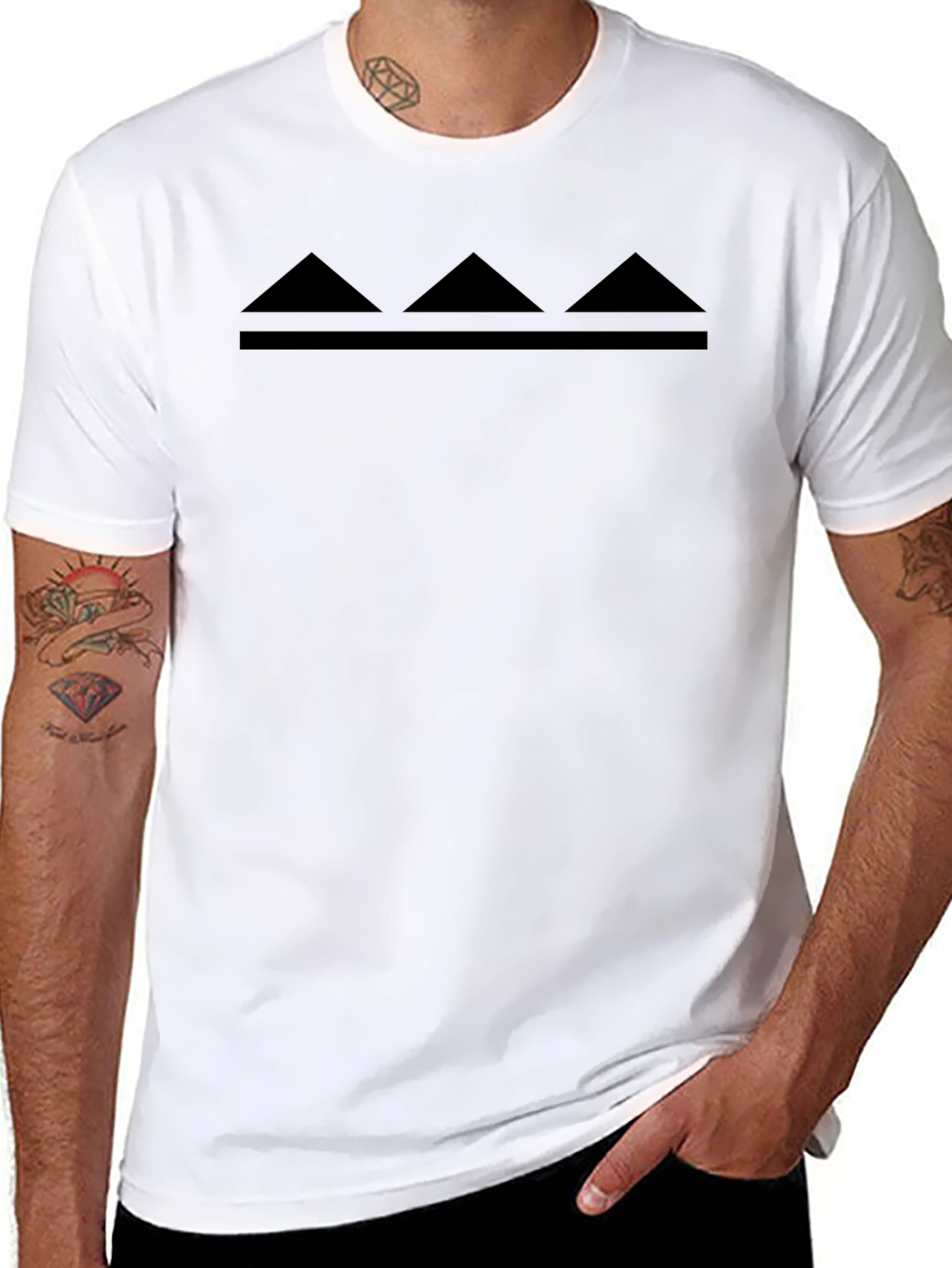 Mens Black Graphic Tee - Triangle Design