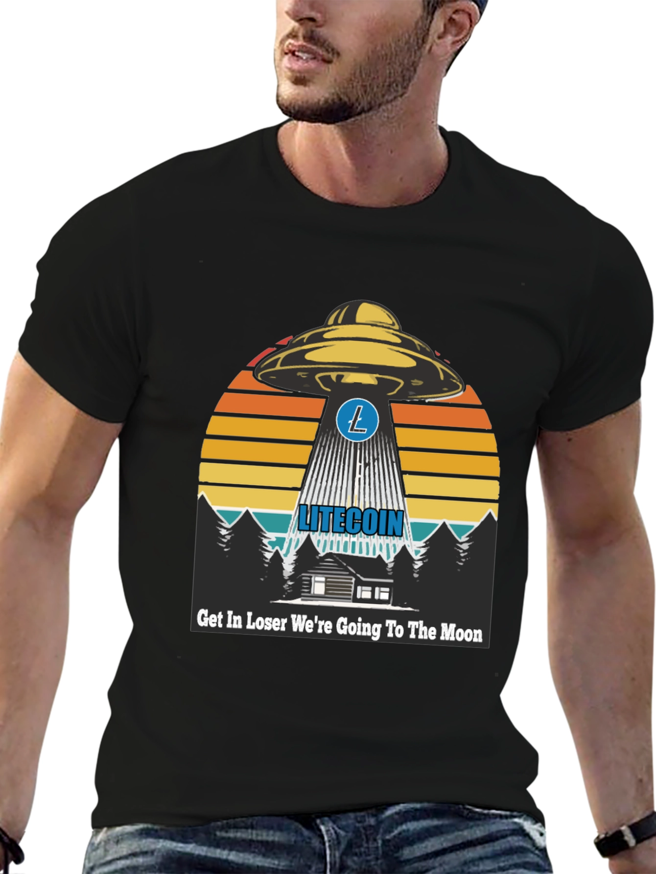 Litecoin UFO Graphic Tee - Crypto Moon Trip!