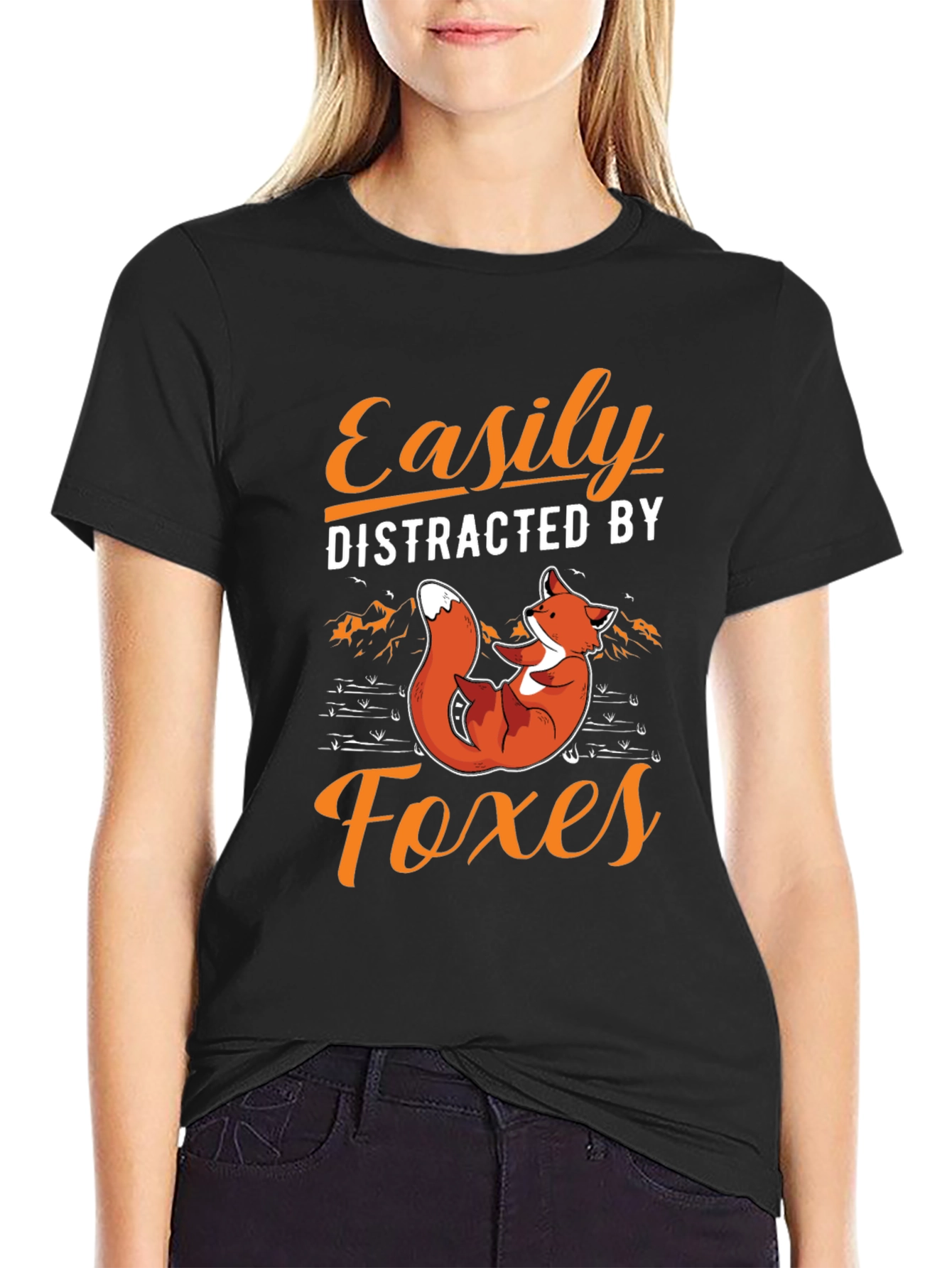 Easily Distracted By Foxes Black Graphic Tee