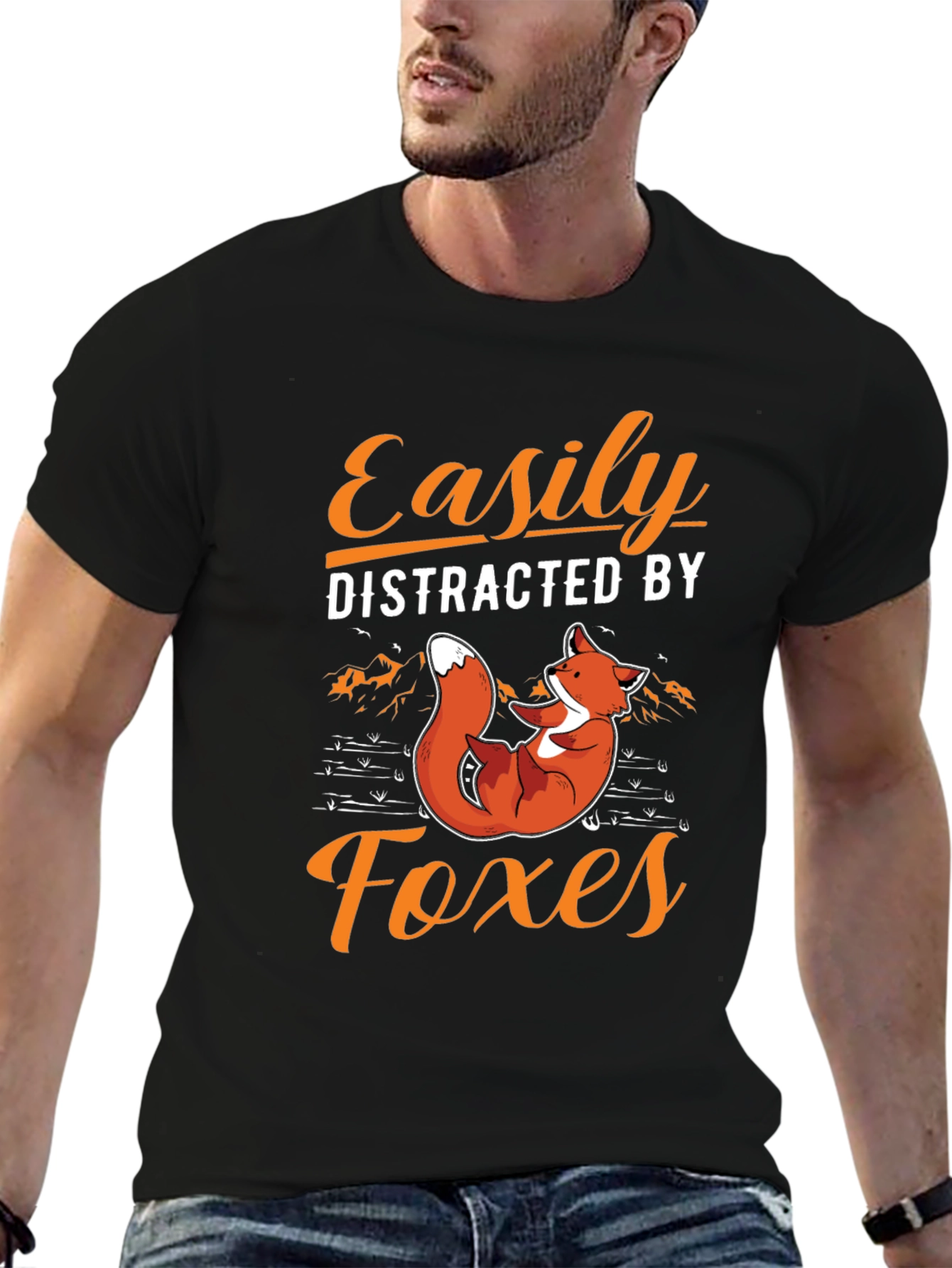 Easily Distracted By Foxes Black Graphic Tee