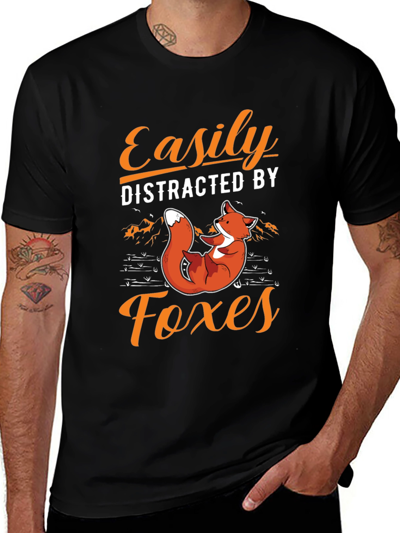 Easily Distracted By Foxes Black Graphic Tee