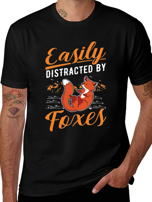 Easily Distracted By Foxes Black Graphic Tee