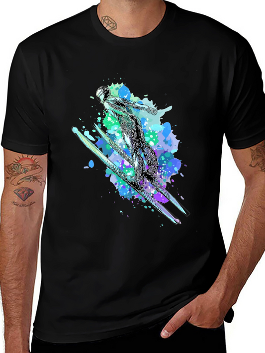 Watercolor Ski Jumper T-Shirt - Black
