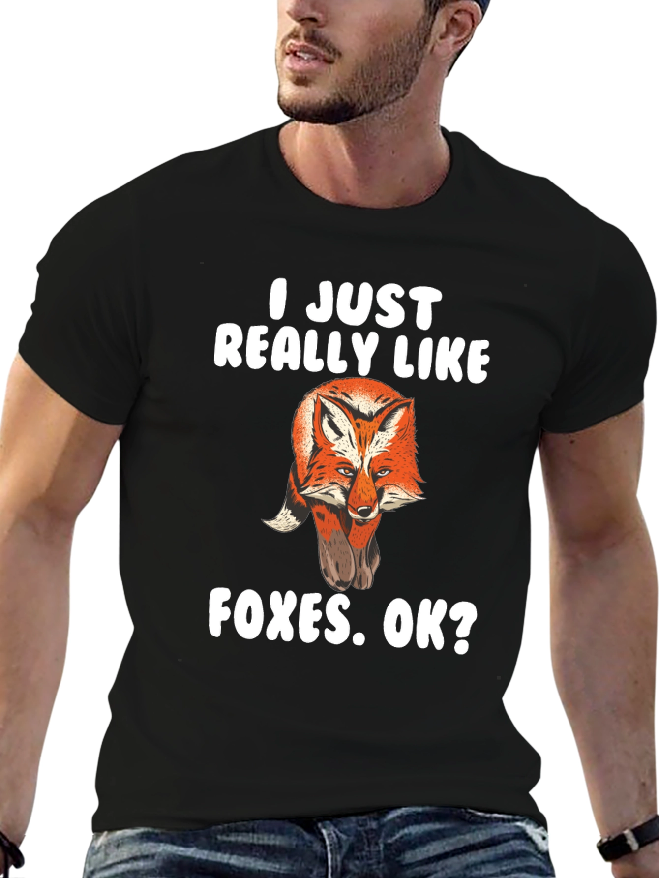 I Just Really Like Foxes Black Graphic Tee