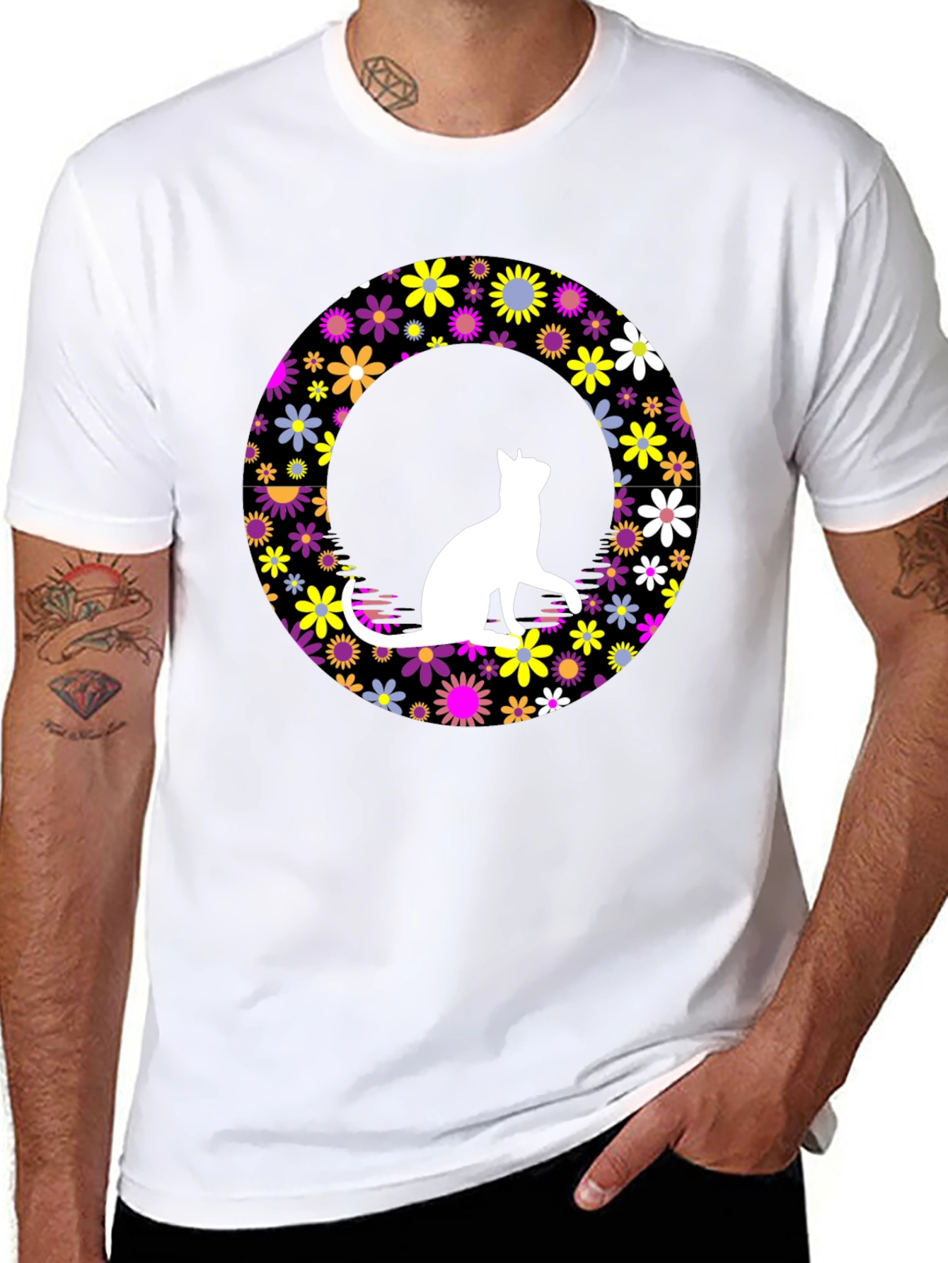 Floral Cat T-Shirt - Unique Graphic Tee
