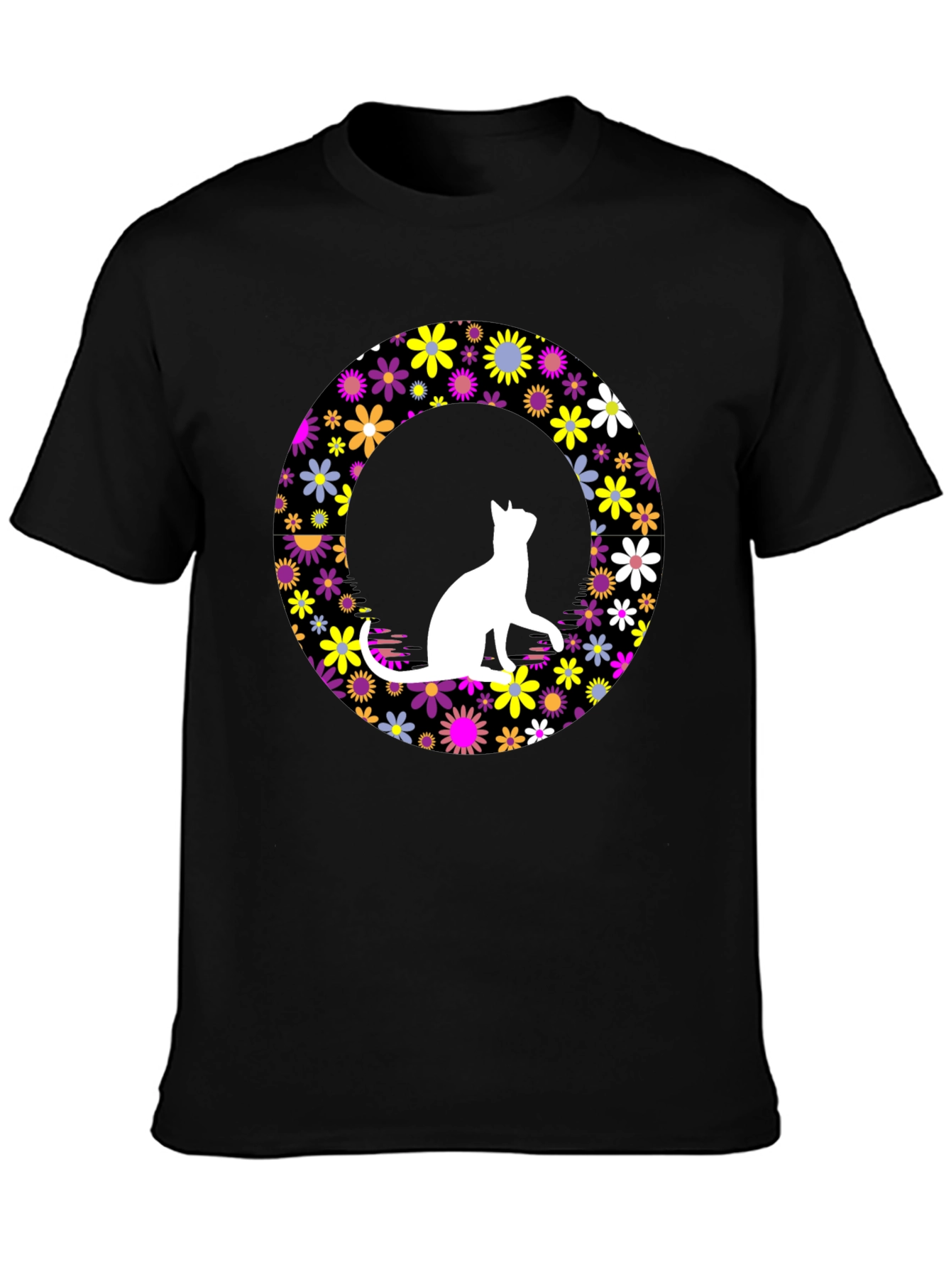 Floral Cat T-Shirt - Unique Graphic Tee