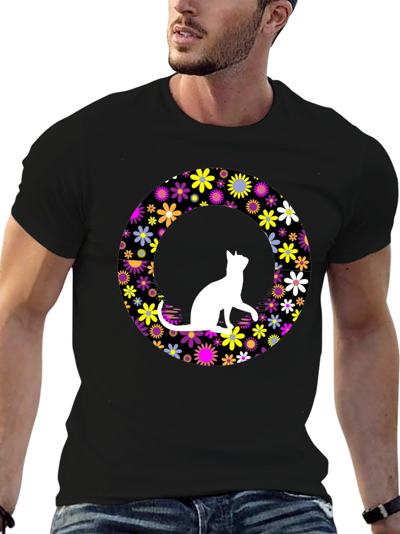 Floral Cat T-Shirt - Unique Graphic Tee