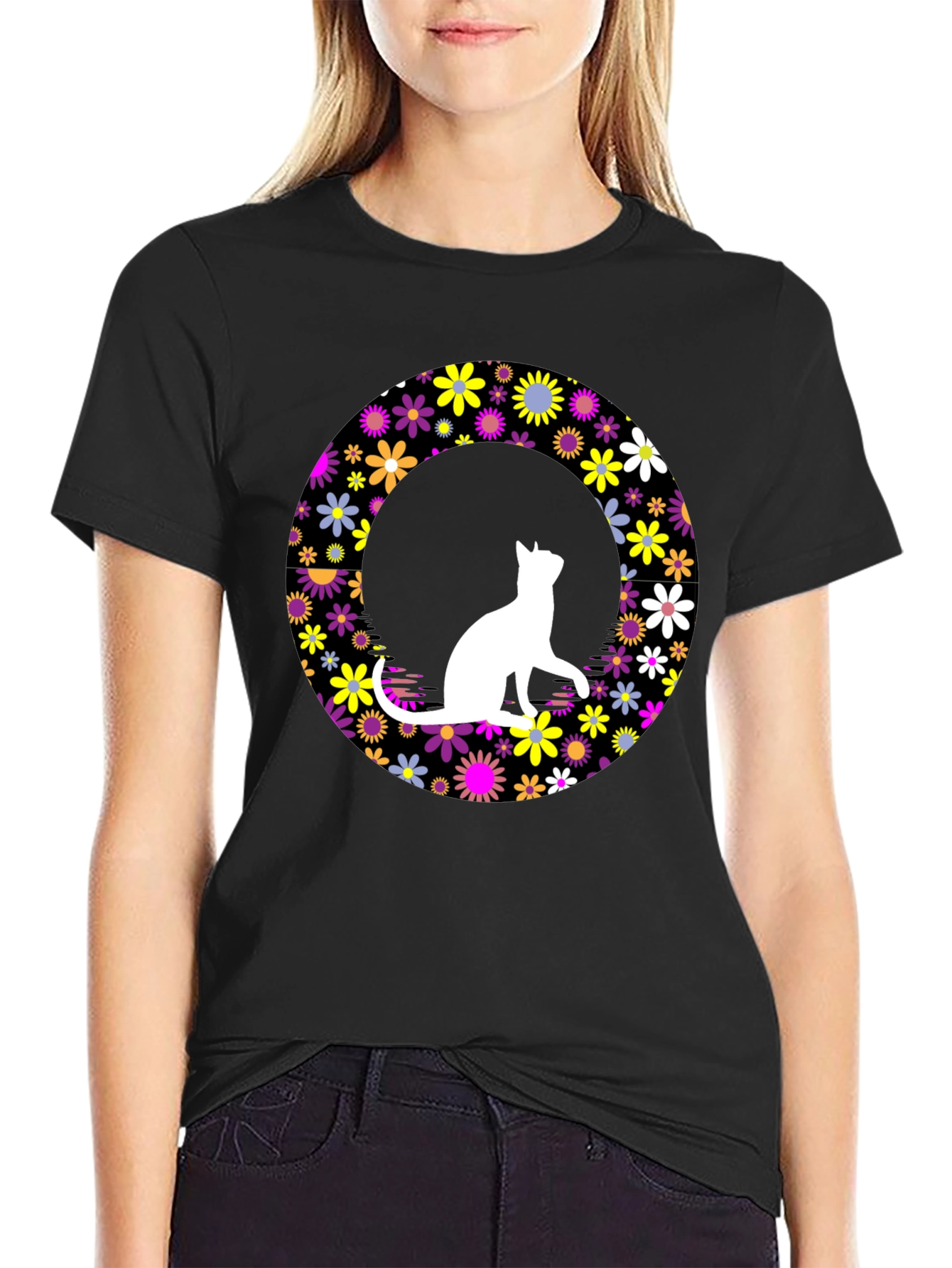 Floral Cat T-Shirt - Unique Graphic Tee
