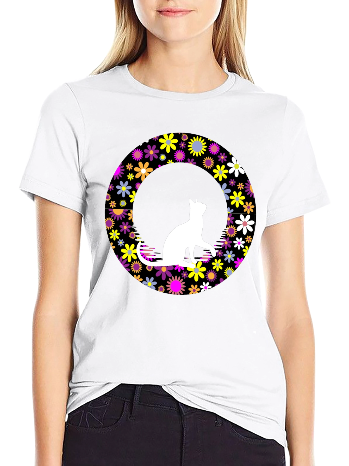 Floral Cat T-Shirt - Unique Graphic Tee