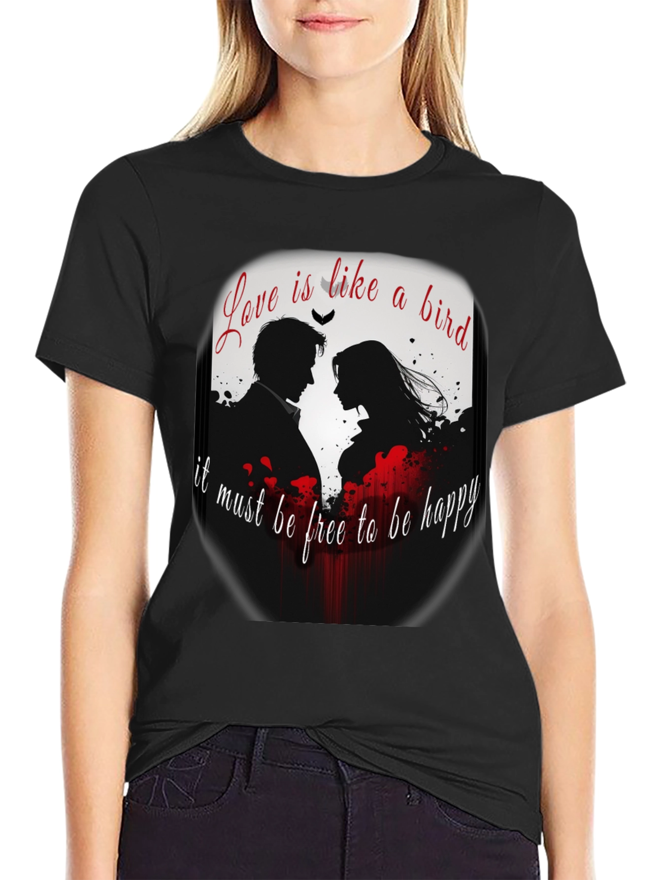 Romantic Love Bird Graphic T-Shirt