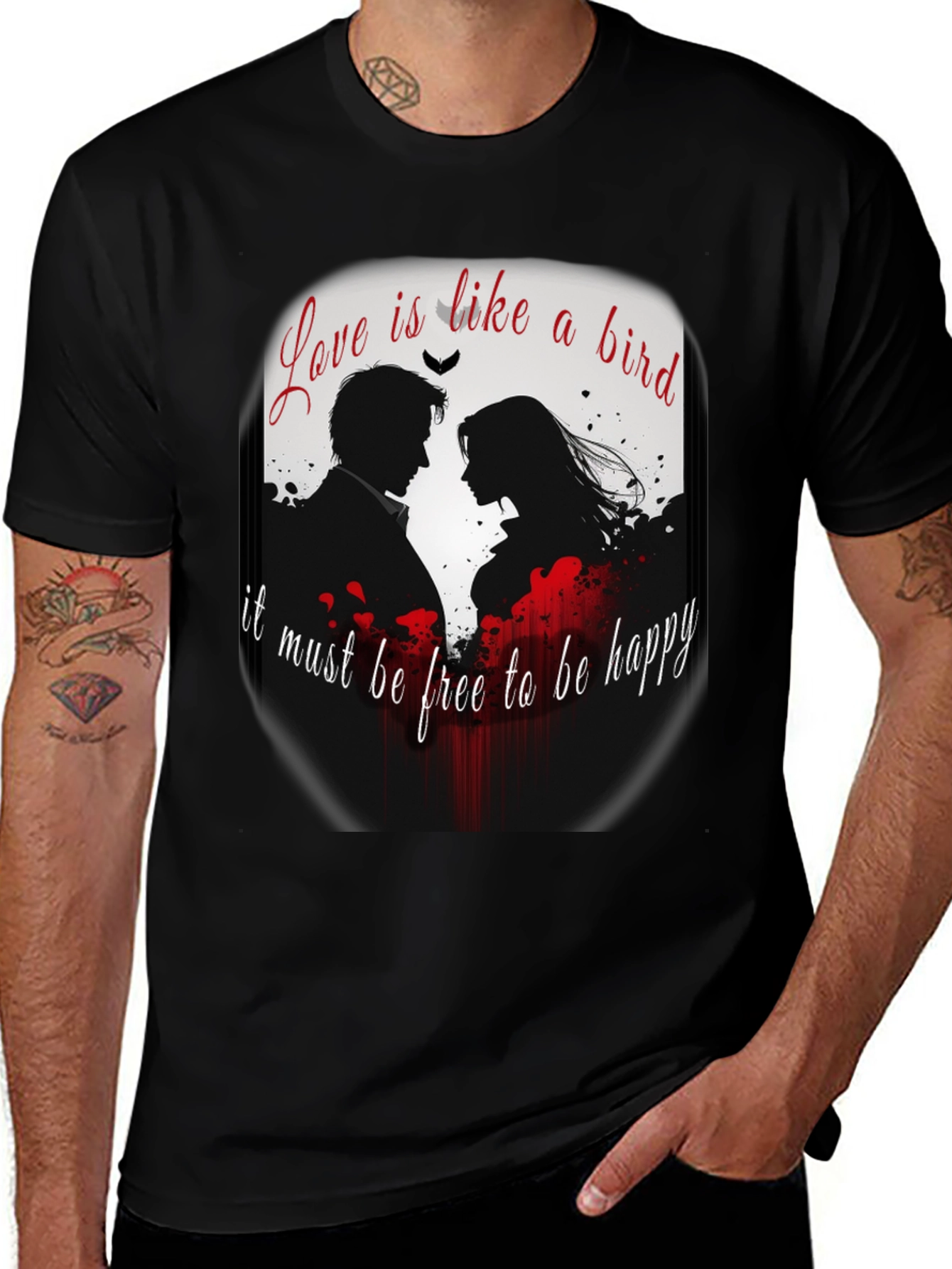 Romantic Love Bird Graphic T-Shirt