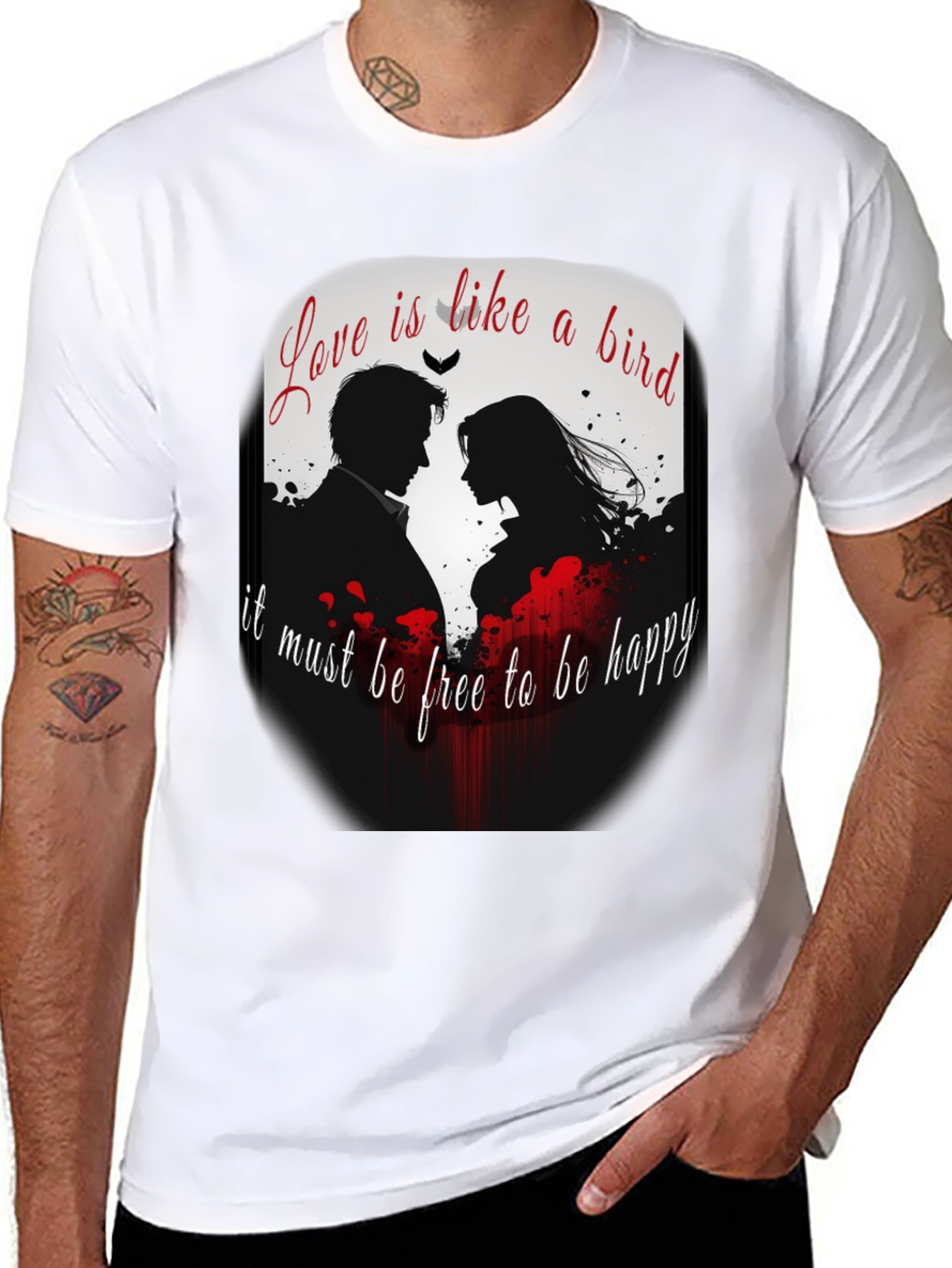 Romantic Love Bird Graphic T-Shirt