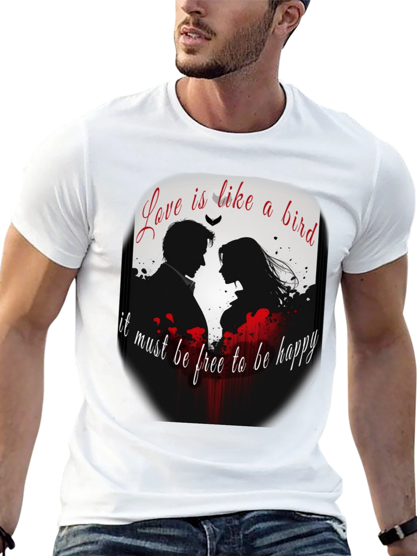 Romantic Love Bird Graphic T-Shirt