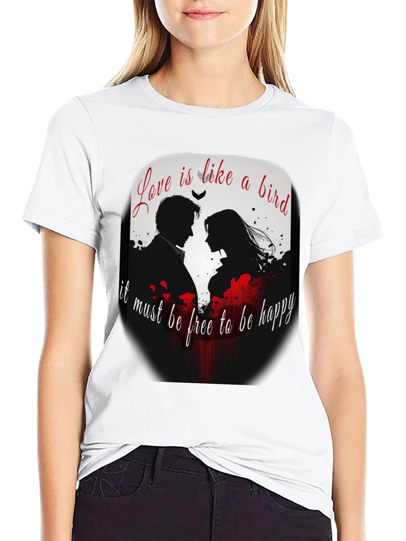 Romantic Love Bird Graphic T-Shirt