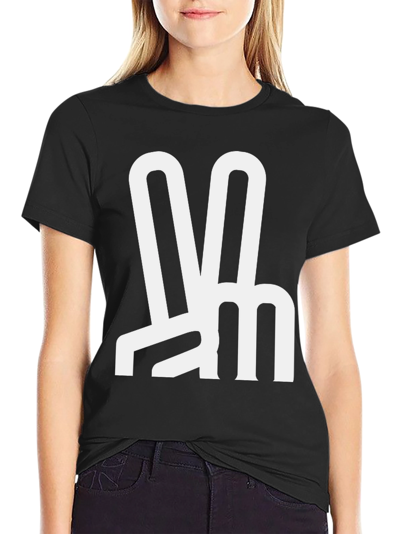 Peace Sign Graphic Tee - Black Crew Neck T-Shirt