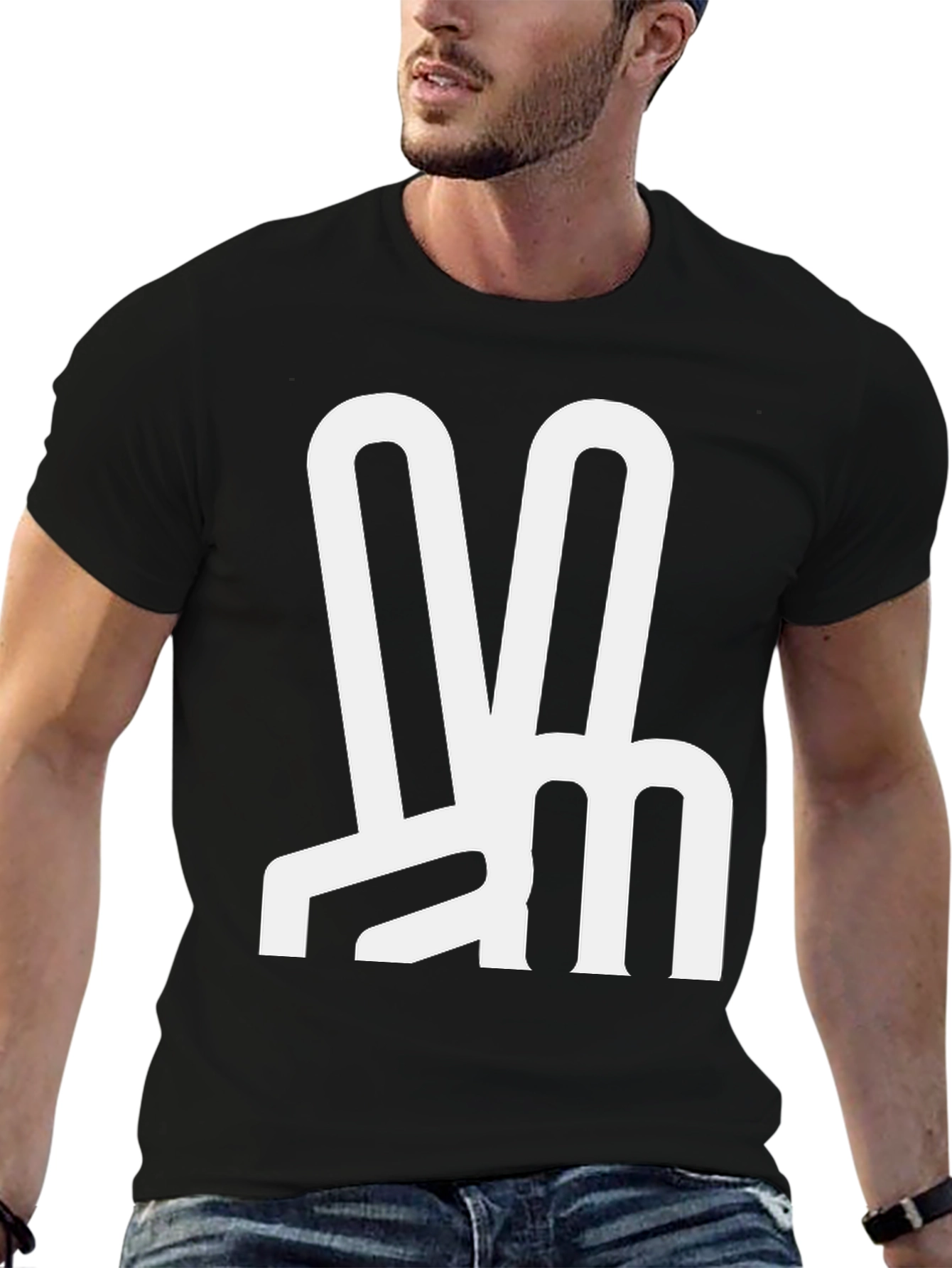 Peace Sign Graphic Tee - Black Crew Neck T-Shirt