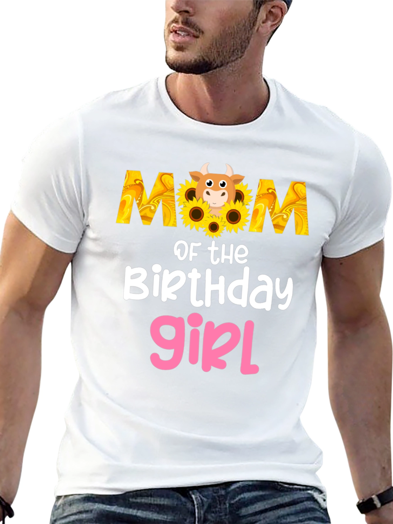 Mom of the Birthday Girl Sunflower Cow T-Shirt