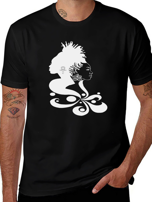 Black T-Shirt with White Tribal Woman Graphic
