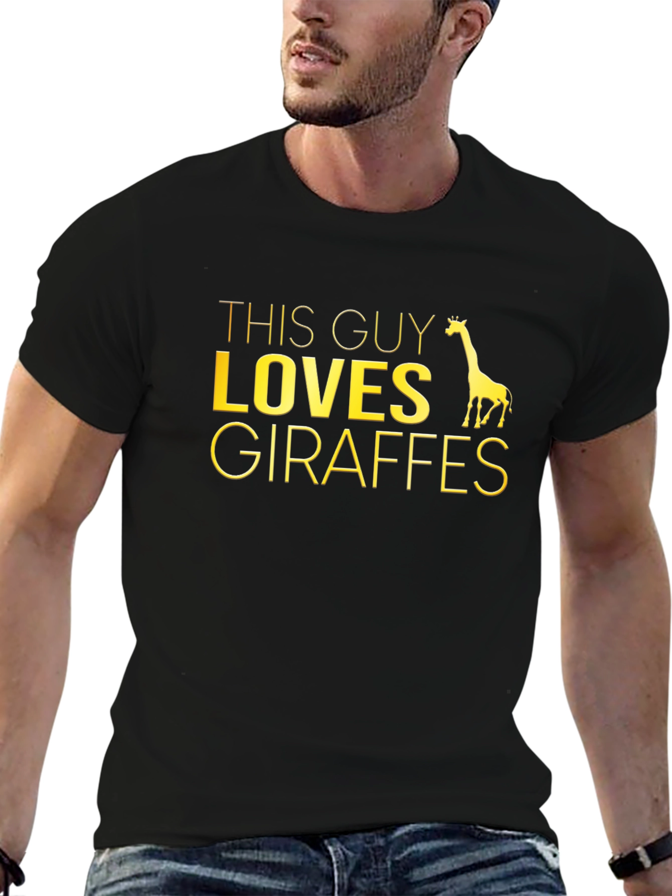 This Guy Loves Giraffes Graphic T-Shirt - Black