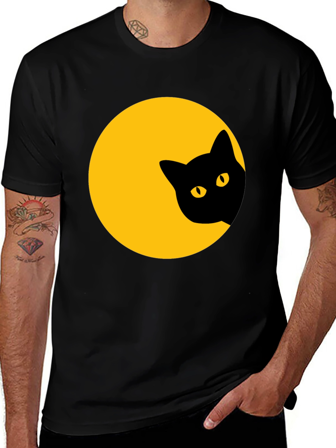 Black Cat Peek-a-Boo Graphic T-Shirt