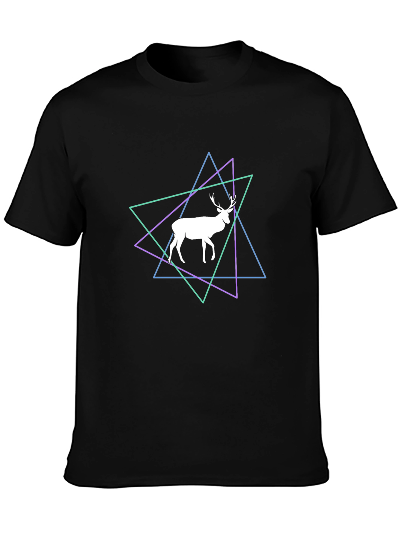 Geometric Deer Graphic Tee - Black