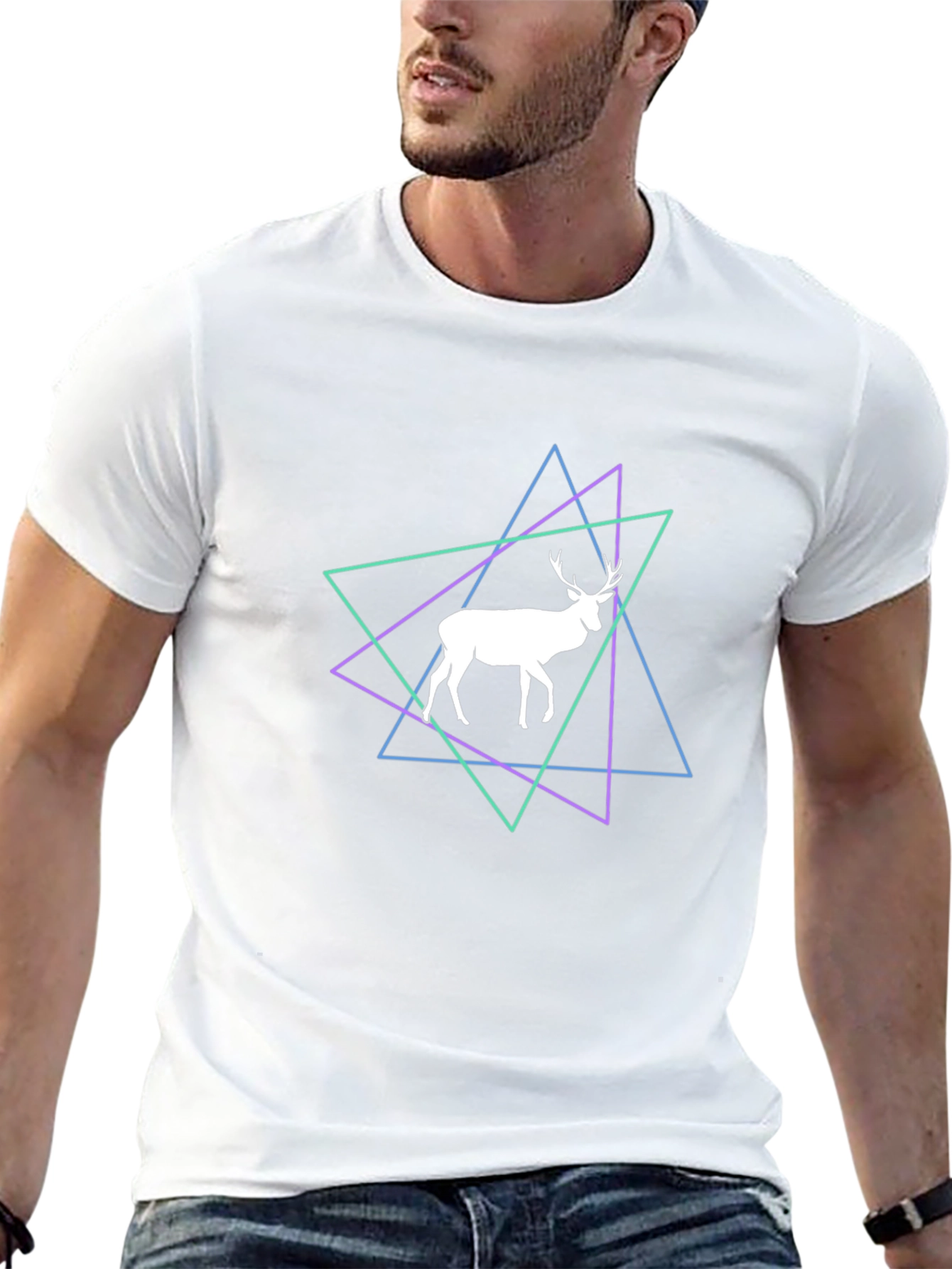 Geometric Deer Graphic Tee - Black