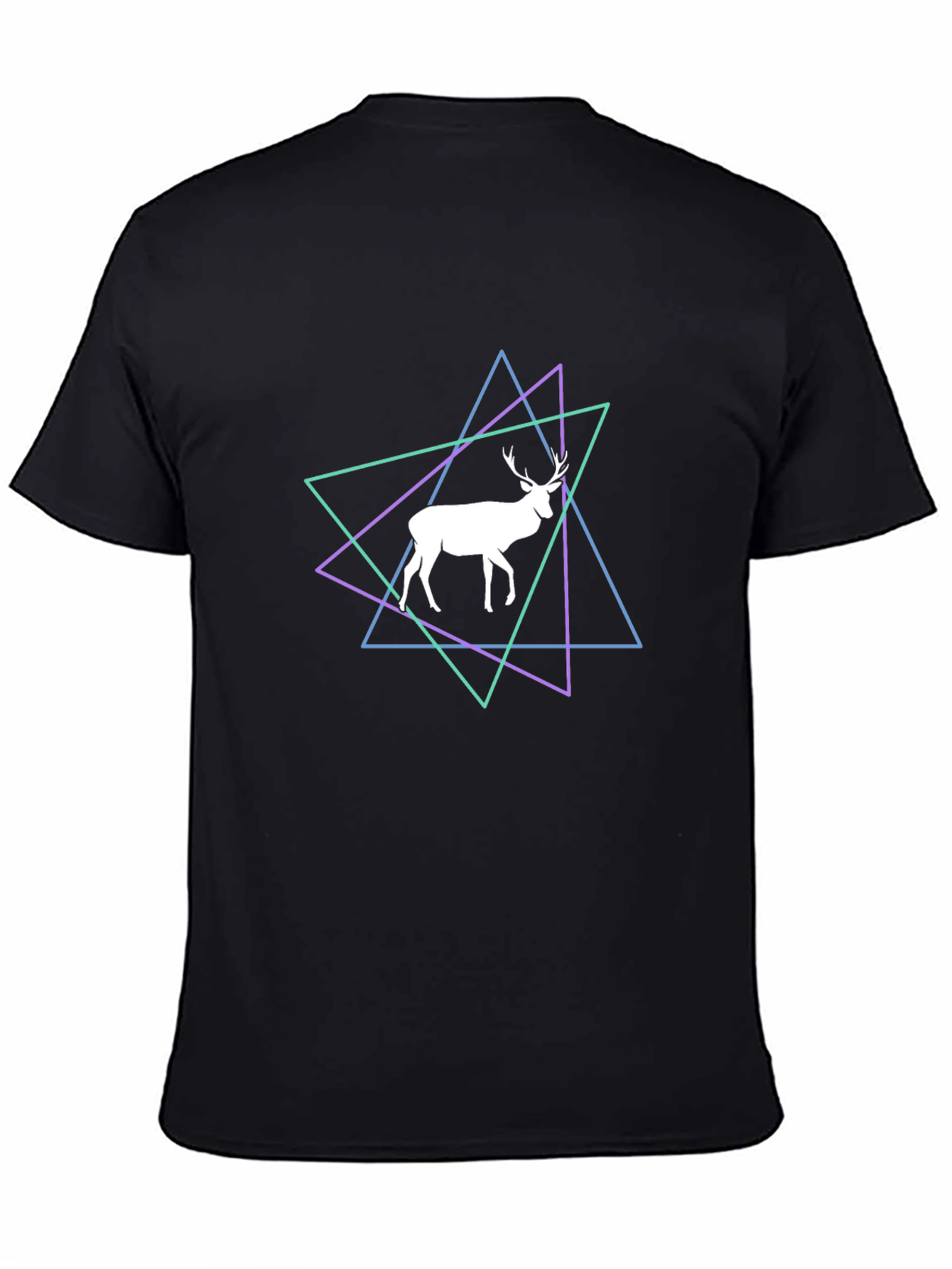 Geometric Deer Graphic Tee - Black