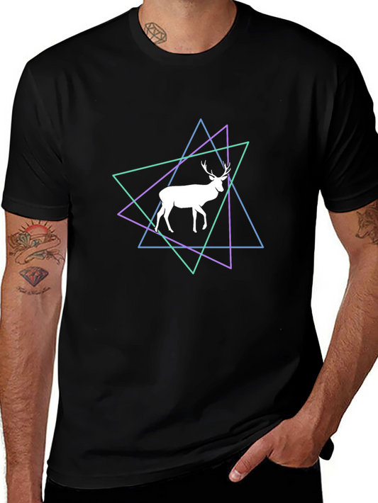 Geometric Deer Graphic Tee - Black