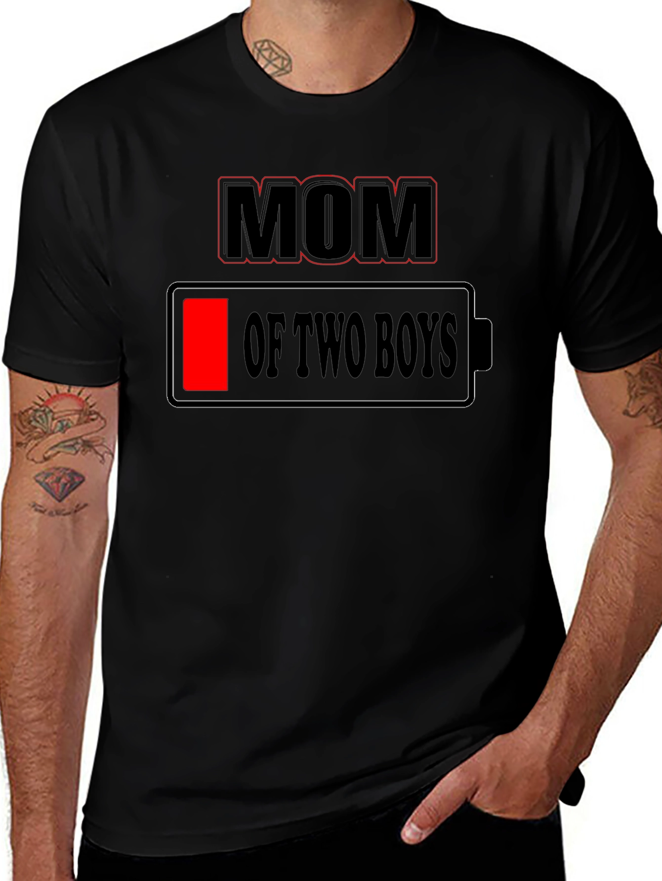 Mom of Two Boys Low Battery Graphic Tee