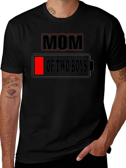Mom of Two Boys Low Battery Graphic Tee