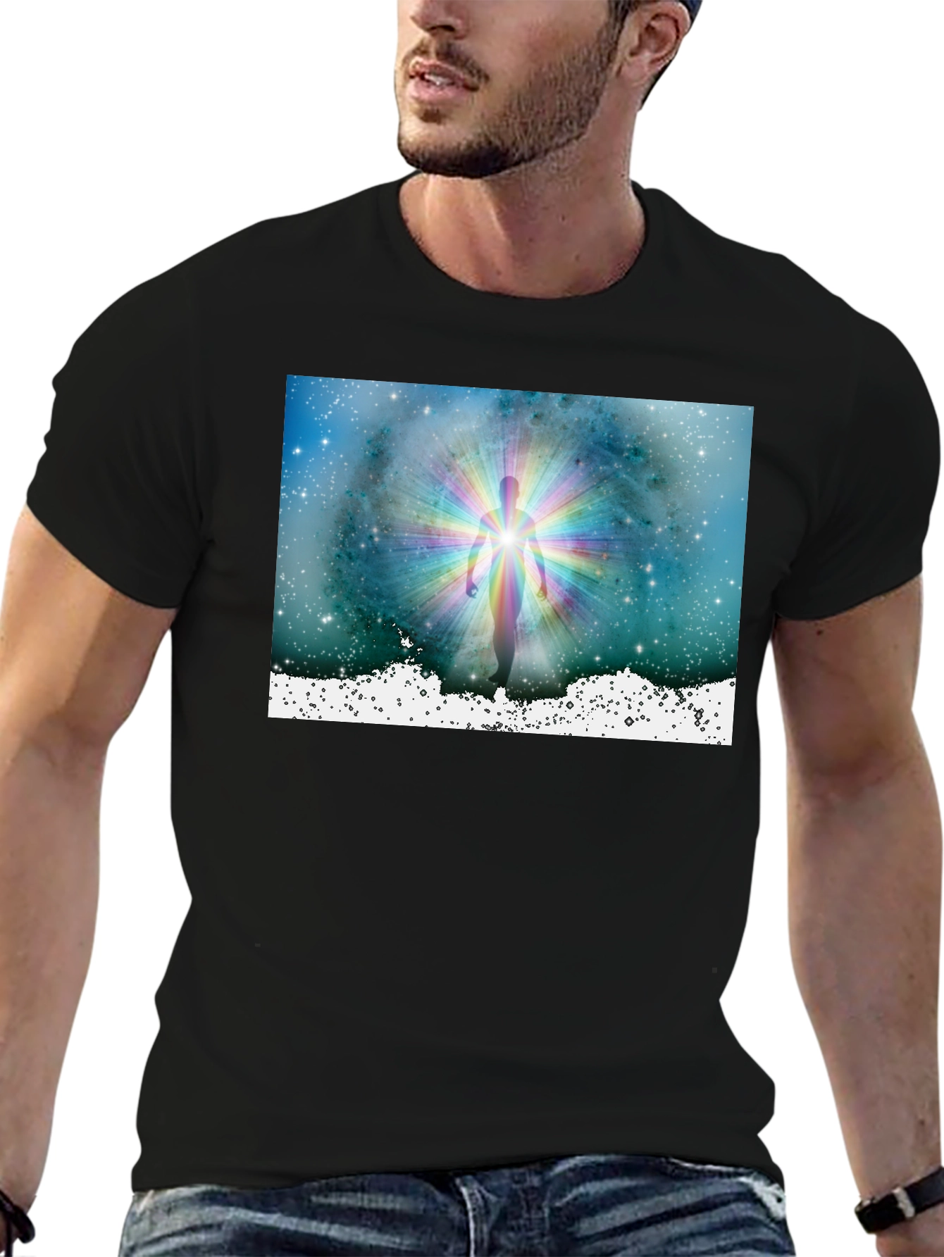 Celestial Being Graphic Tee - Black Cotton Comfort