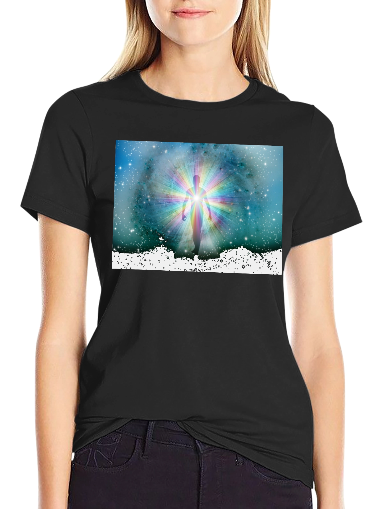 Celestial Being Graphic Tee - Black Cotton Comfort