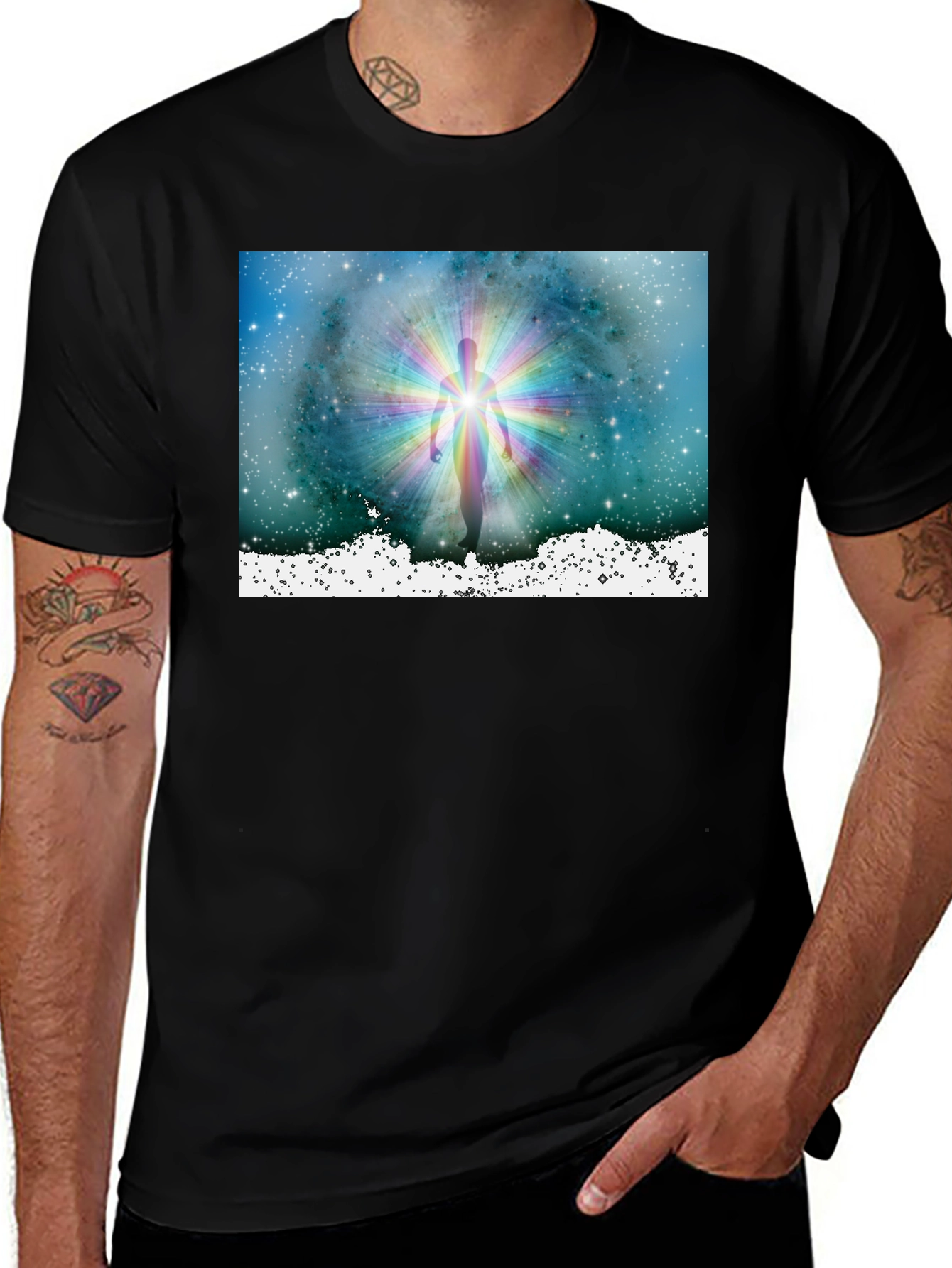 Celestial Being Graphic Tee - Black Cotton Comfort