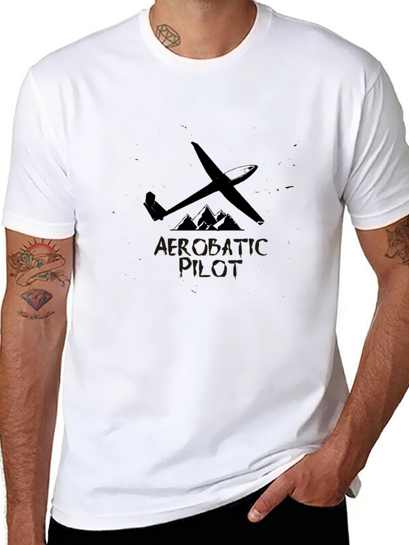 Aerobatic Pilot Black T-Shirt | Unique Glider Plane Design