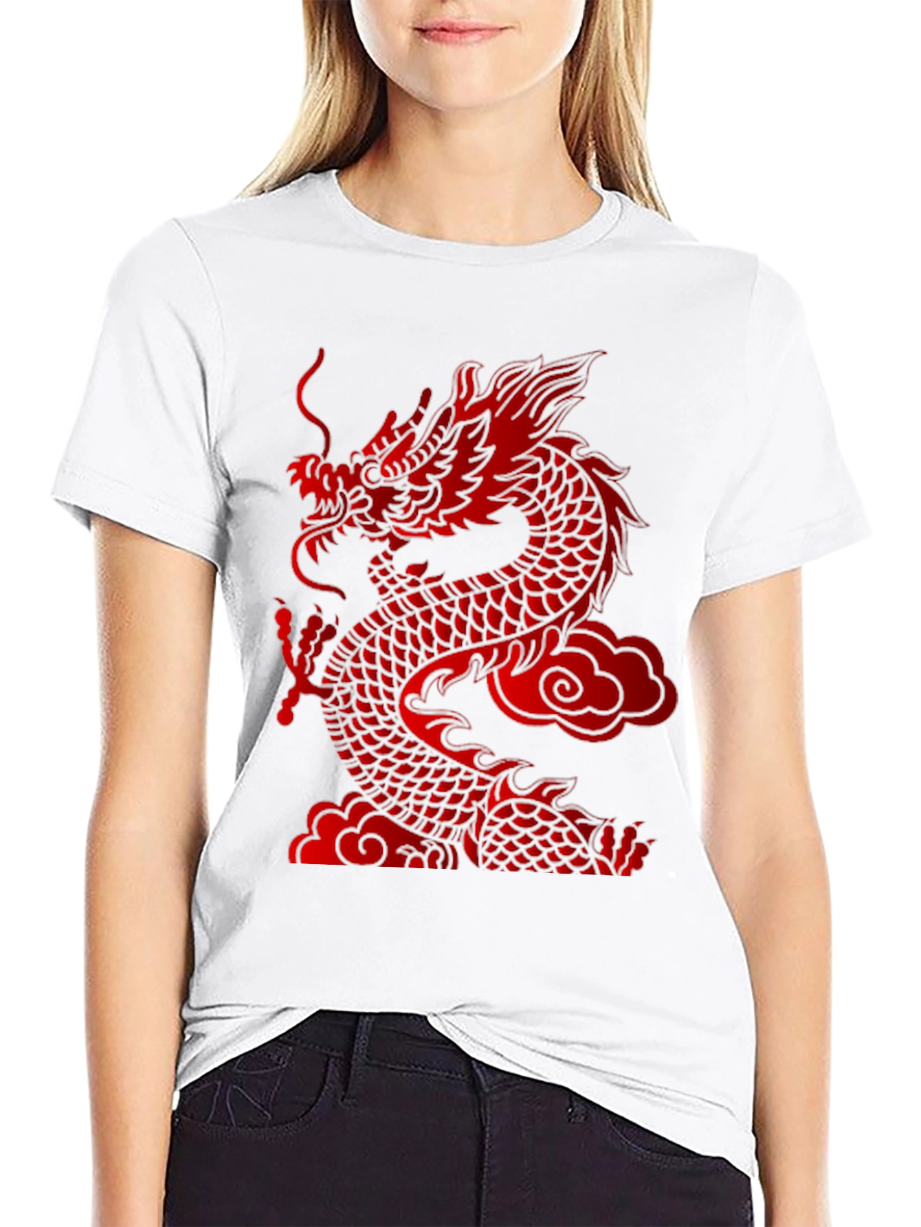 Bold Dragon Graphic Tee - Red Asian Dragon Print