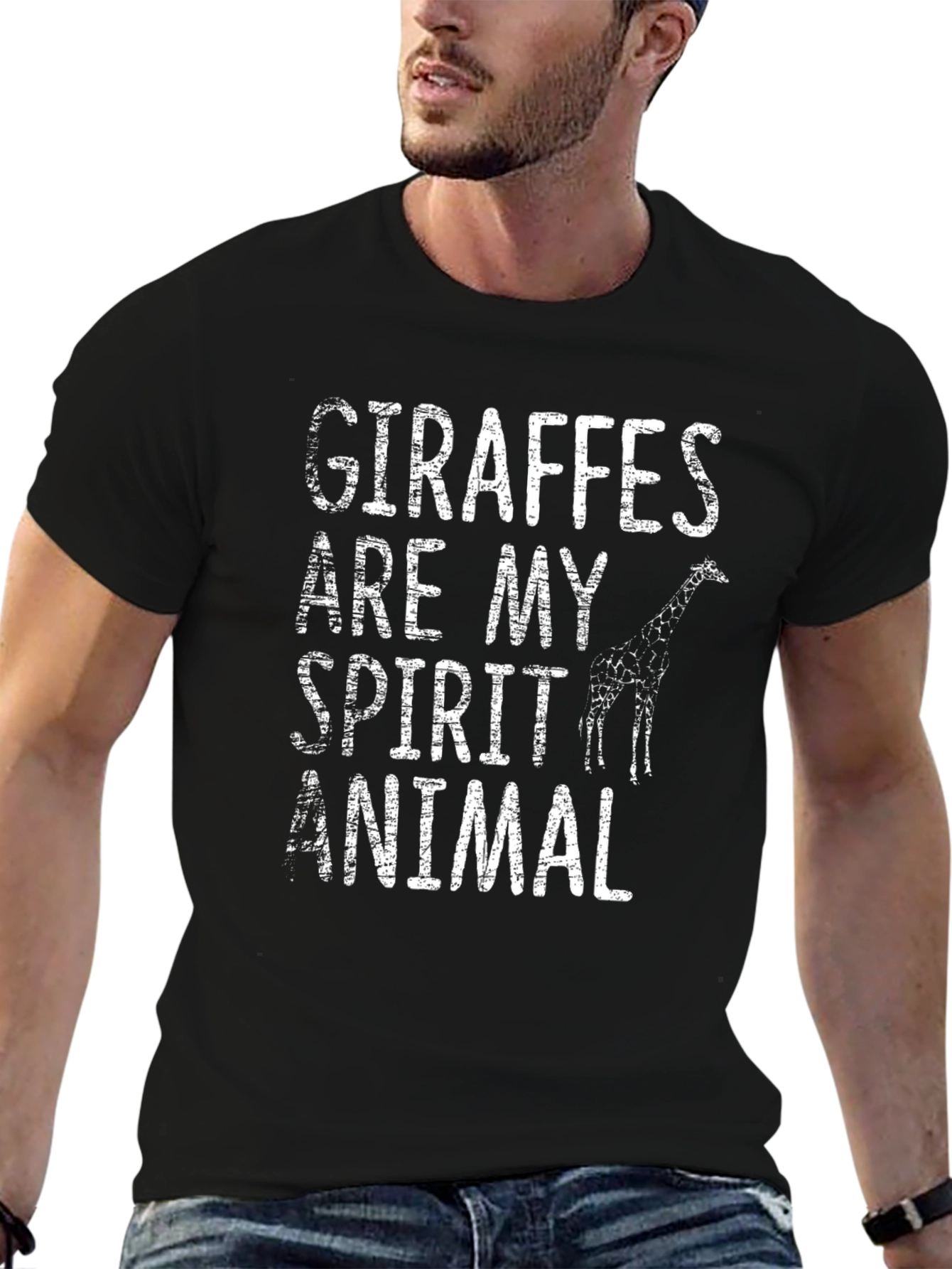 Giraffe Spirit Animal Graphic Tee - Mens Black T-Shirt