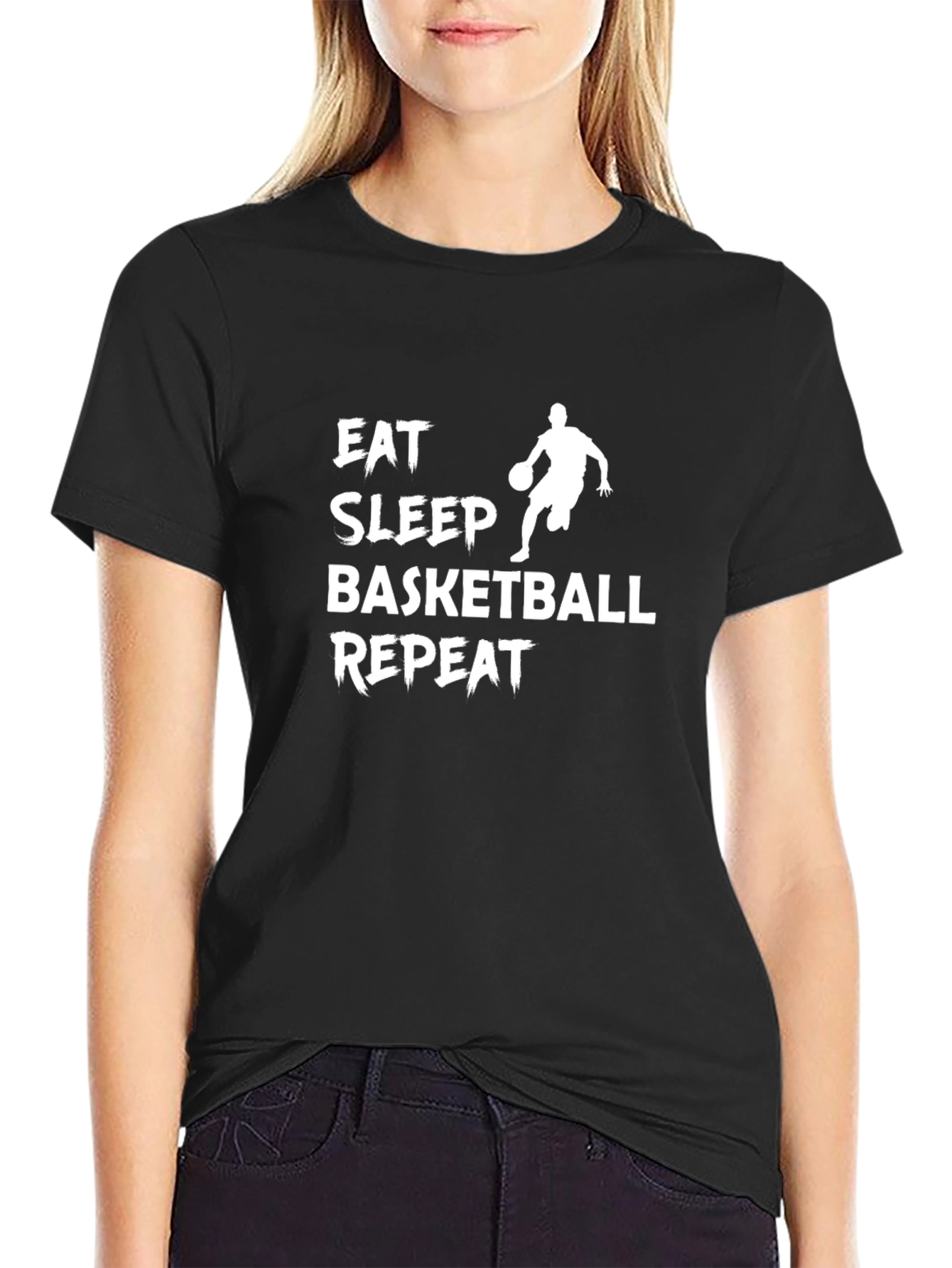 Eat Sleep Basketball Repeat Black Graphic Tee