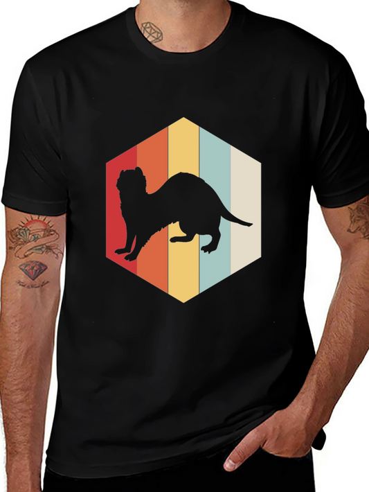 Retro Ferret T-Shirt Black Cotton Blend Casual Wear