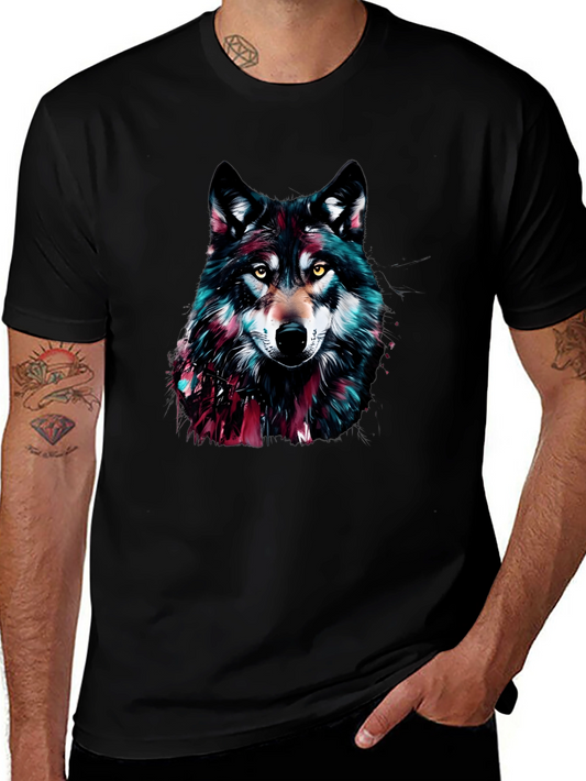 Wolf Graphic Print Crew Neck Mens T-Shirt