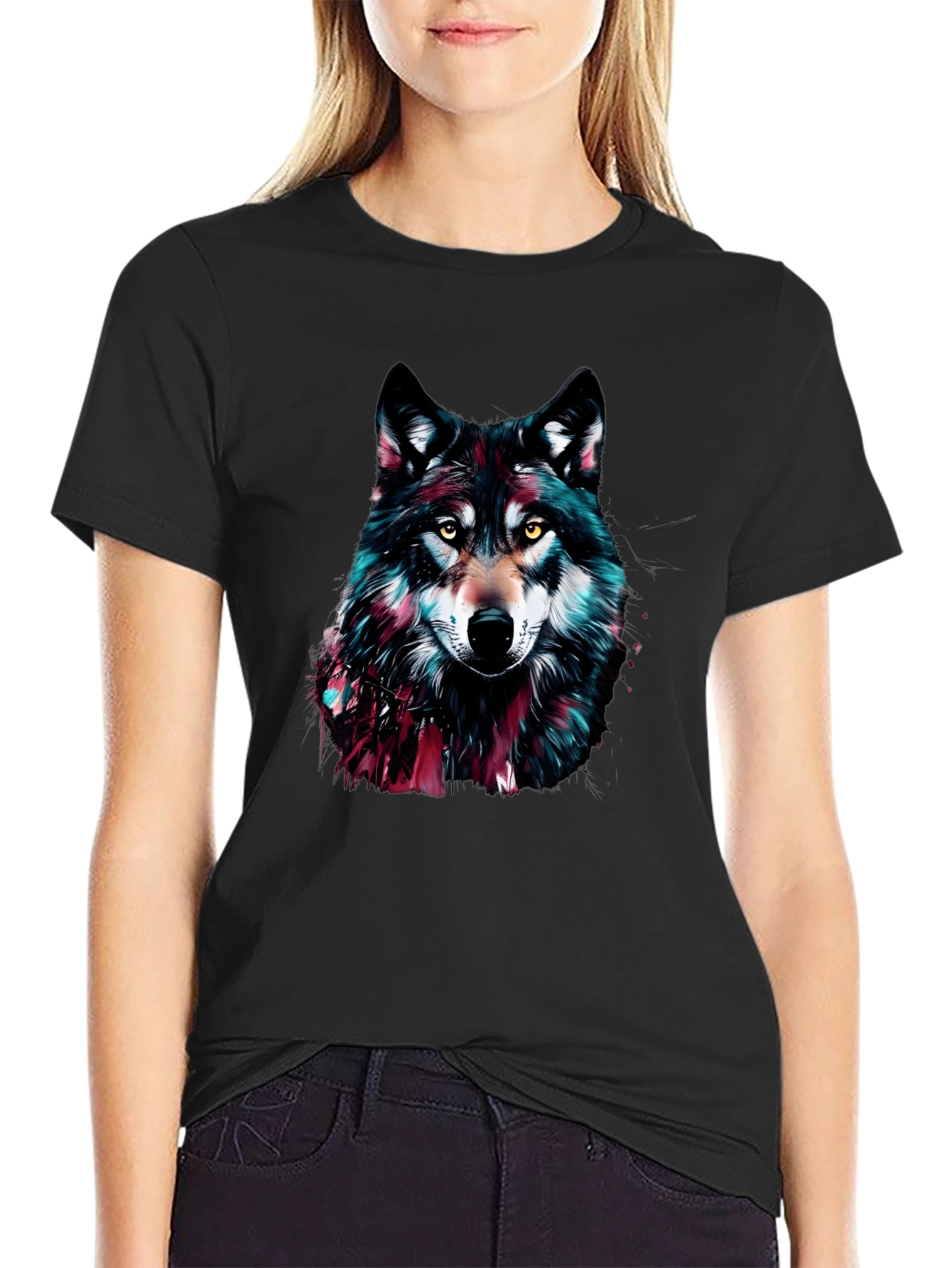 Wolf Graphic Print Crew Neck Mens T-Shirt