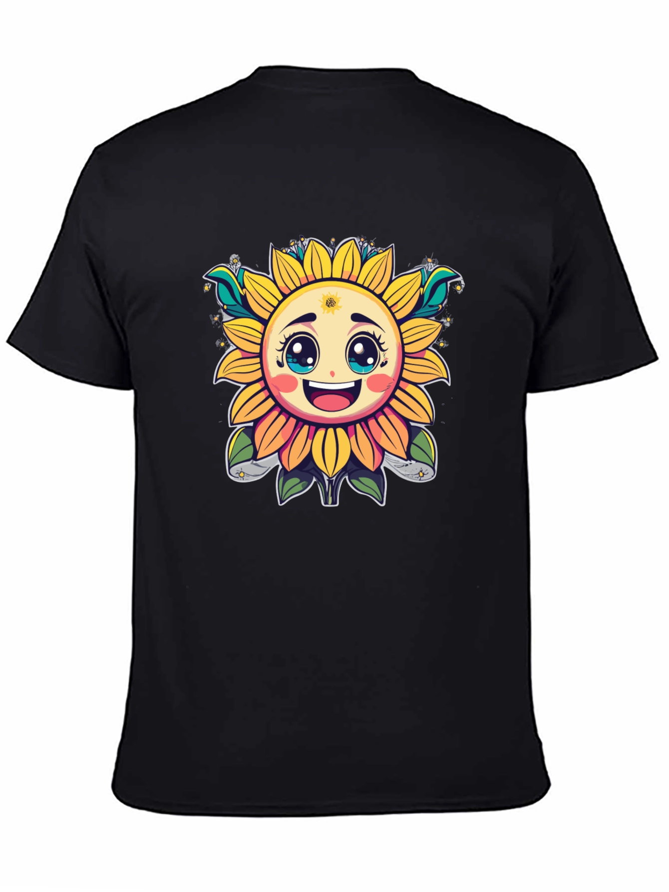 Happy Sunflower Graphic T-Shirt - Cheerful Black Tee