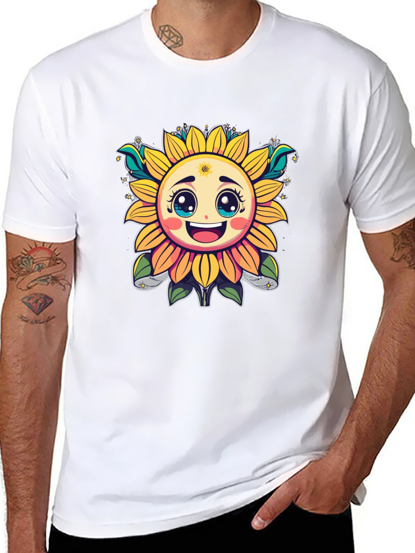Happy Sunflower Graphic T-Shirt - Cheerful Black Tee