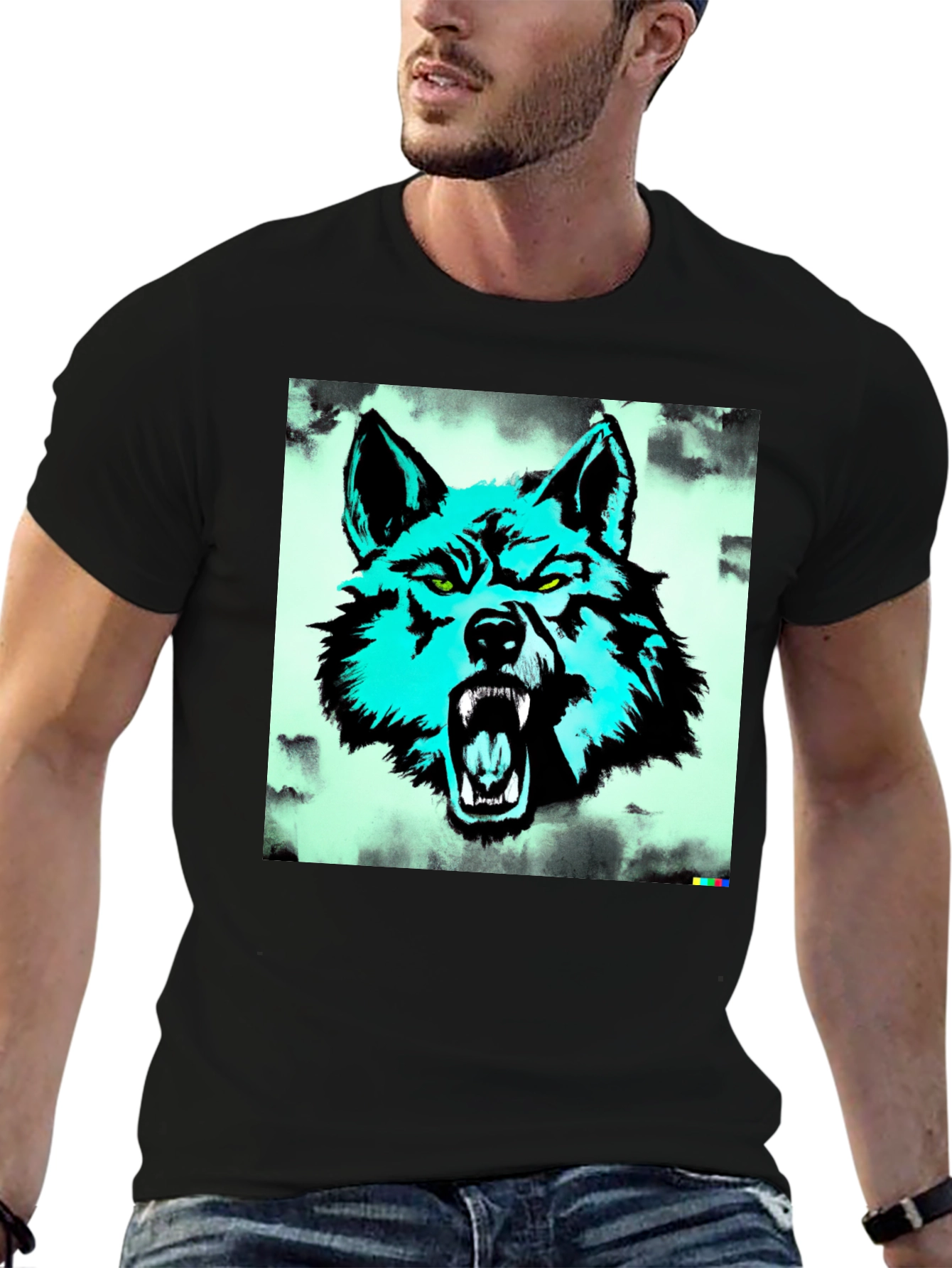 Wolf Graphic Tee - Mens Black Cotton T-Shirt