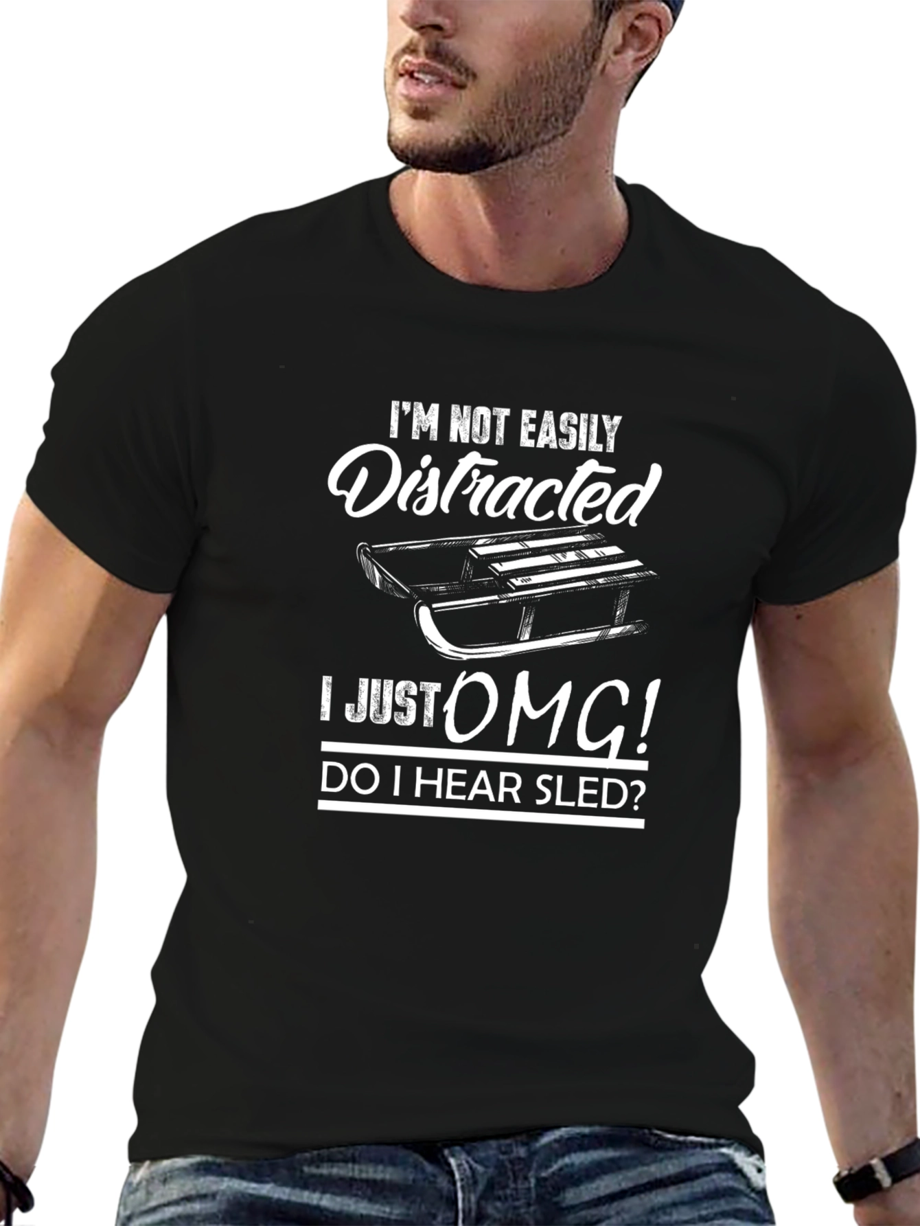 Funny Sledding T-Shirt - Easily Distracted!
