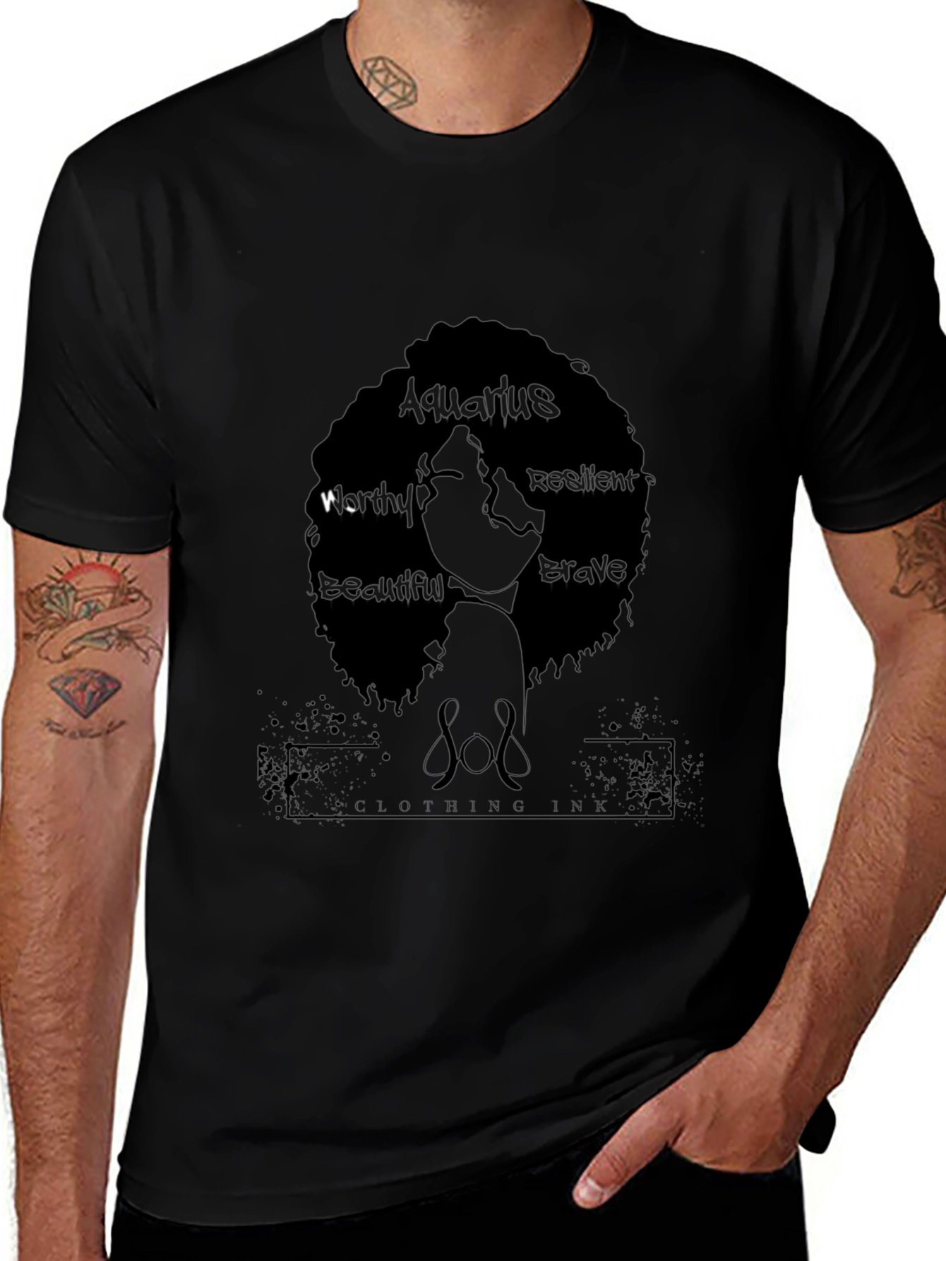 Aquarius Woman Black T-Shirt - Worthy Beautiful Brave
